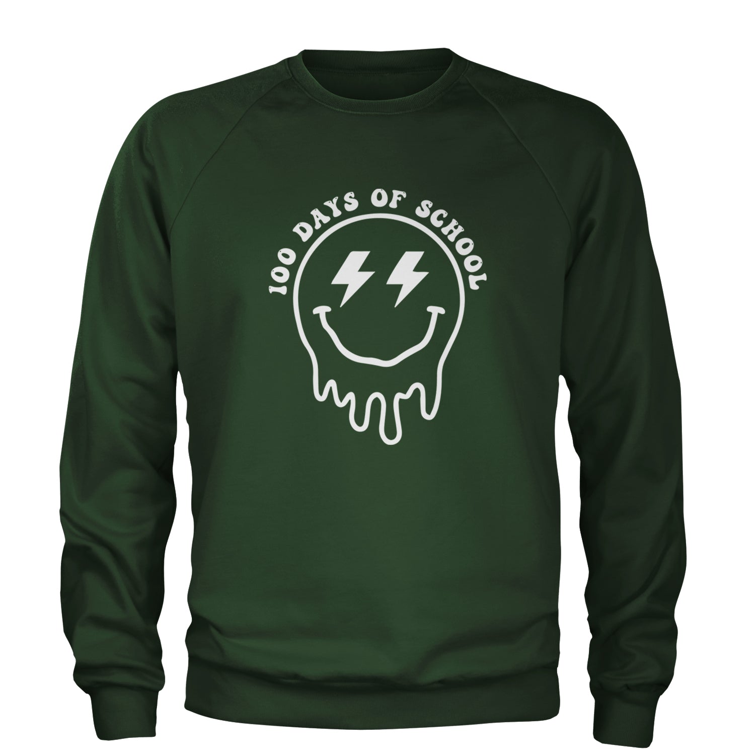 Melting Smile Face 100 Days Of School Adult Crewneck Sweatshirt Forest Green