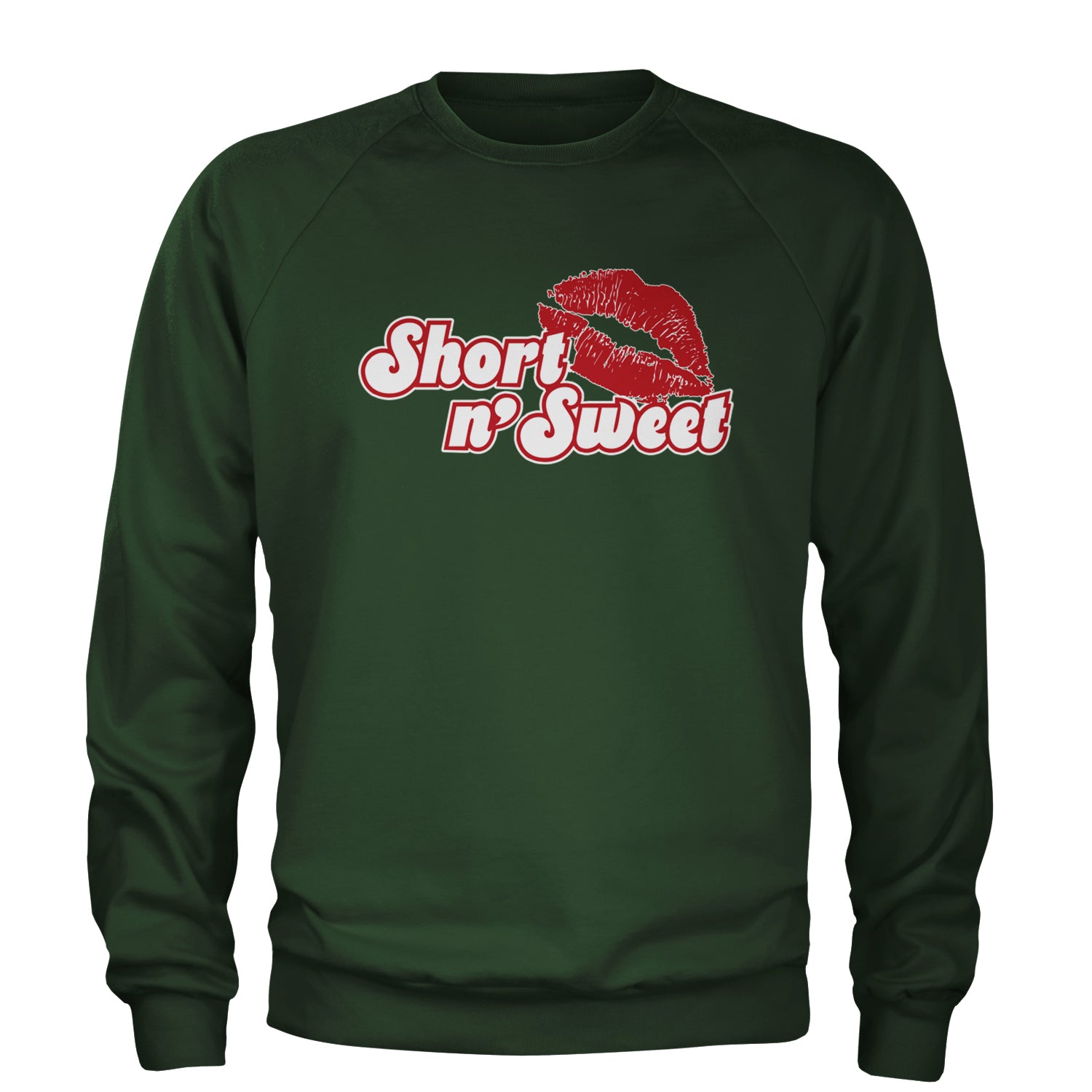 Short N' Sweet Red Lips Adult Crewneck Sweatshirt Forest Green