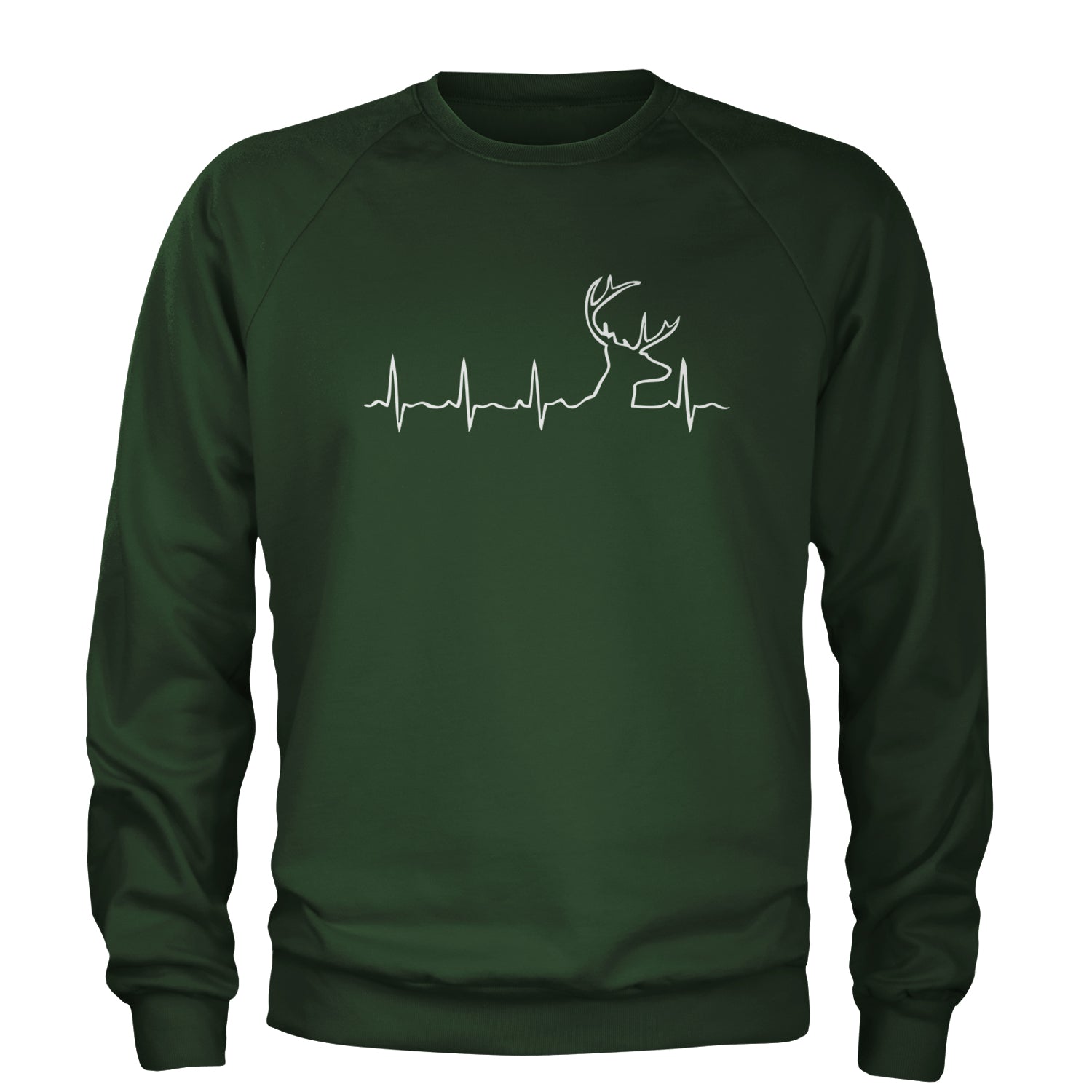 Hunting Heartbeat Deer Hunter Buck Stag Antlers  Adult Crewneck Sweatshirt Forest Green