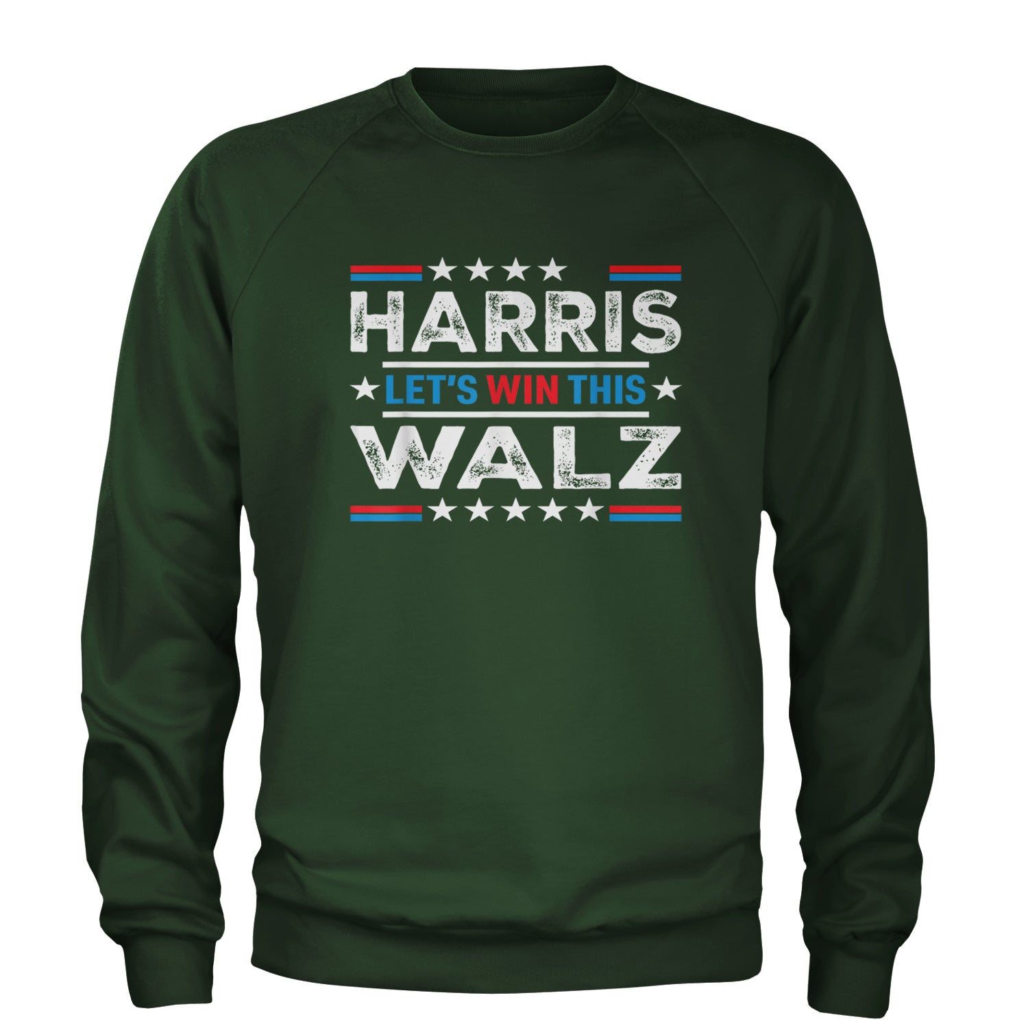 Kamala Harris and Tim Walz For President Adult Crewneck Sweatshirt Forest Green