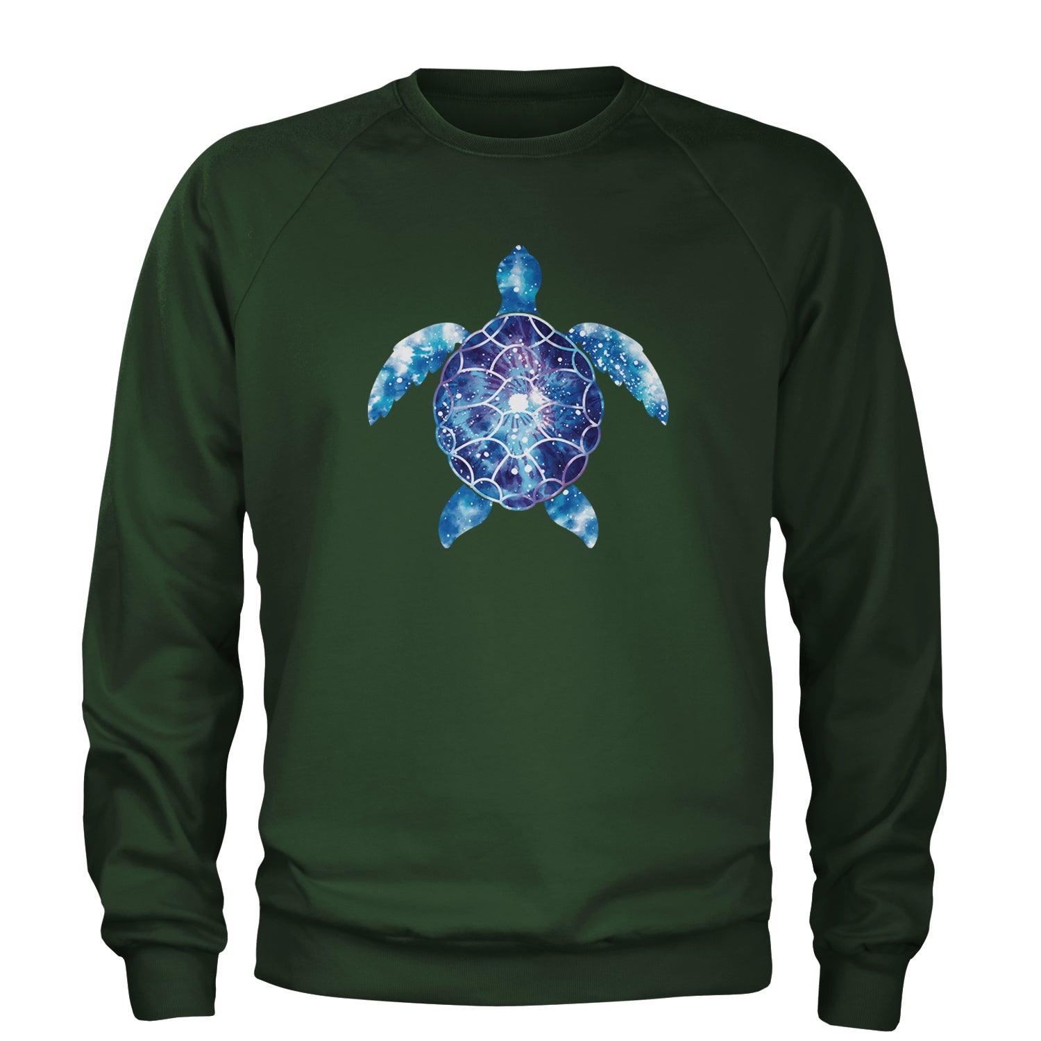 Ocean Aura Tie-Dye Sea Turtle Adult Crewneck Sweatshirt Forest Green