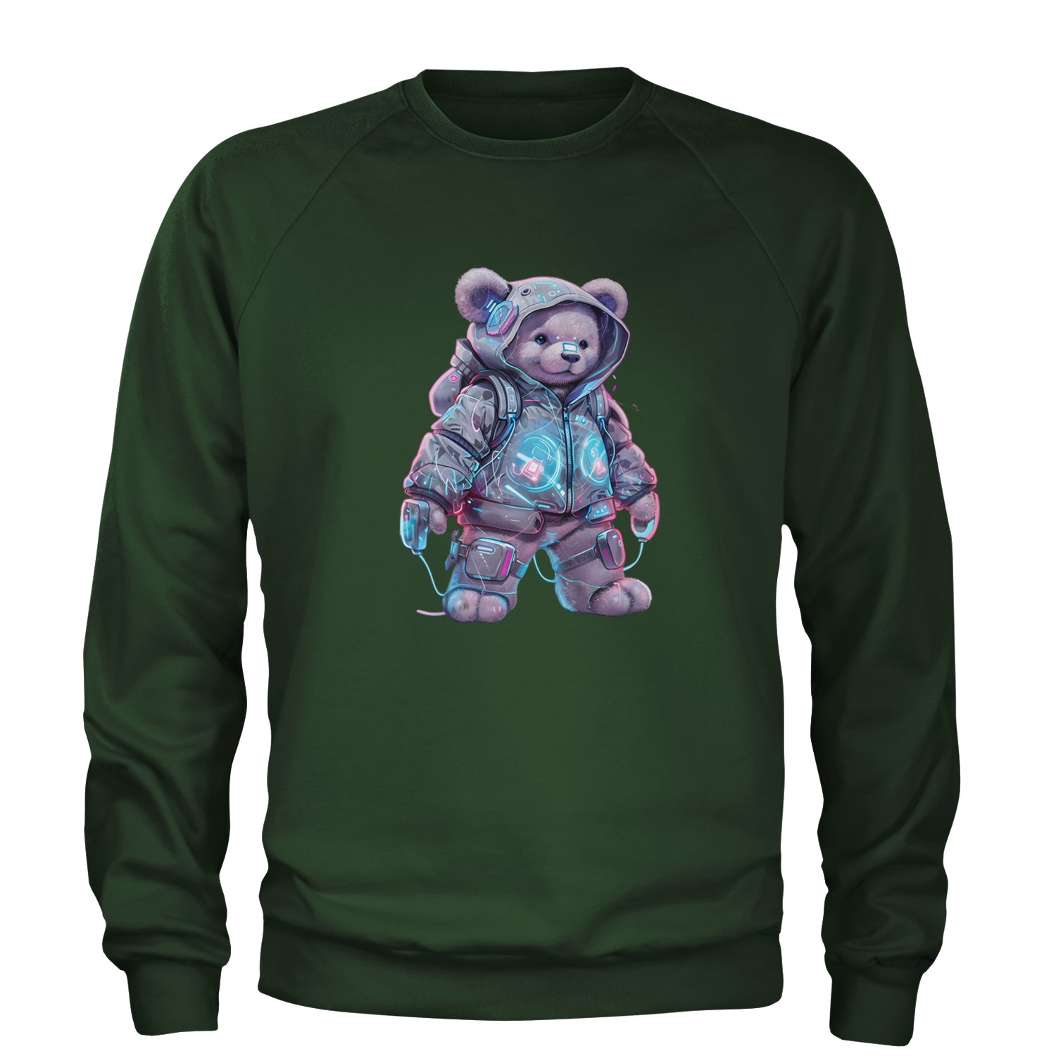 Cyberpunk Adventure Urban Graffiti Bear Adult Crewneck Sweatshirt Forest Green