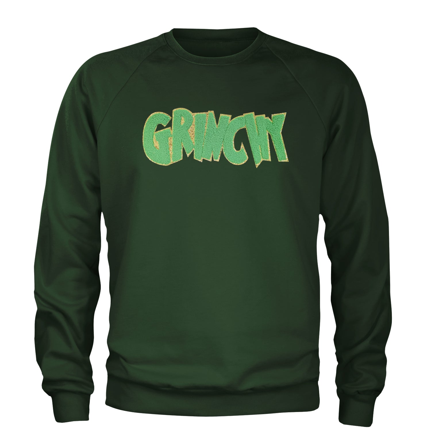 Green Gr-nchy Chenille Patch Adult Crewneck Sweatshirt Forest Green