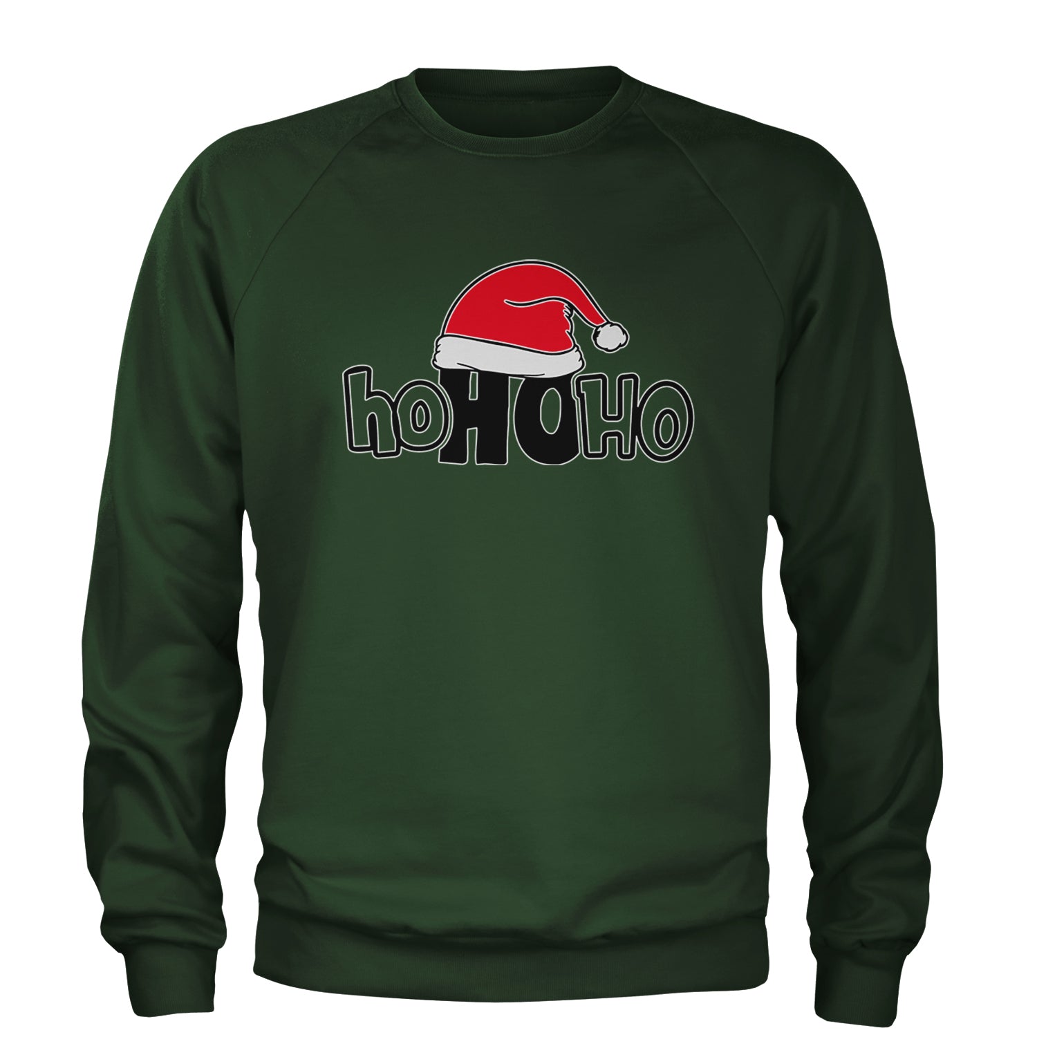 Ho Ho Ho Santa Christmas Hat Adult Crewneck Sweatshirt Forest Green