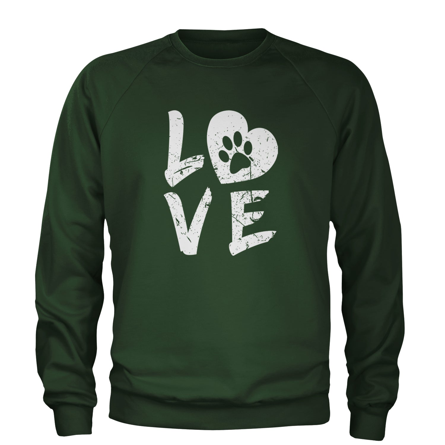 I Love My Dog Paw Print  Adult Crewneck Sweatshirt Forest Green