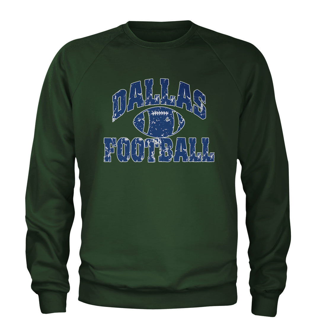 Dallas Distressed Football Adult Crewneck Sweatshirt Forest Green