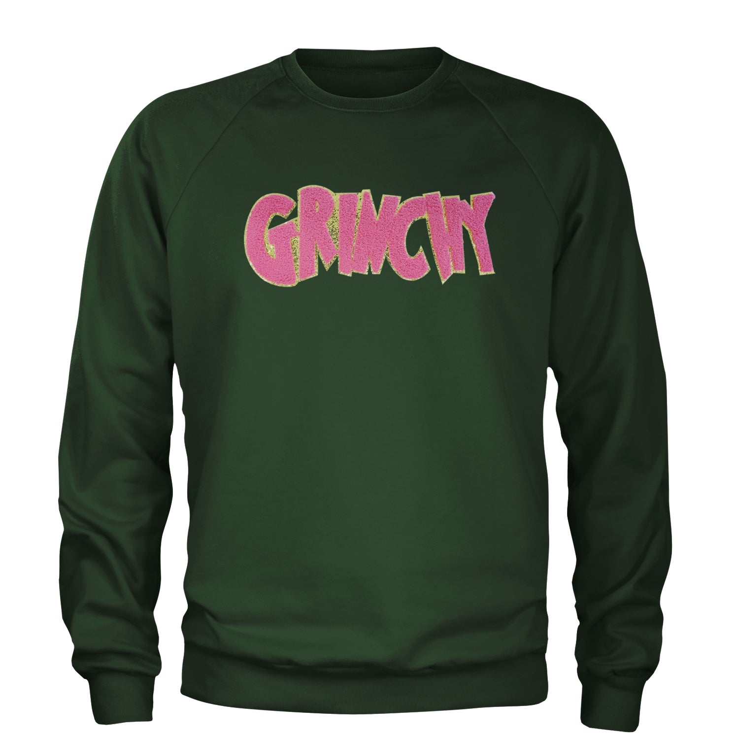 Pink Gr-nchy Chenille Patch Adult Crewneck Sweatshirt Forest Green