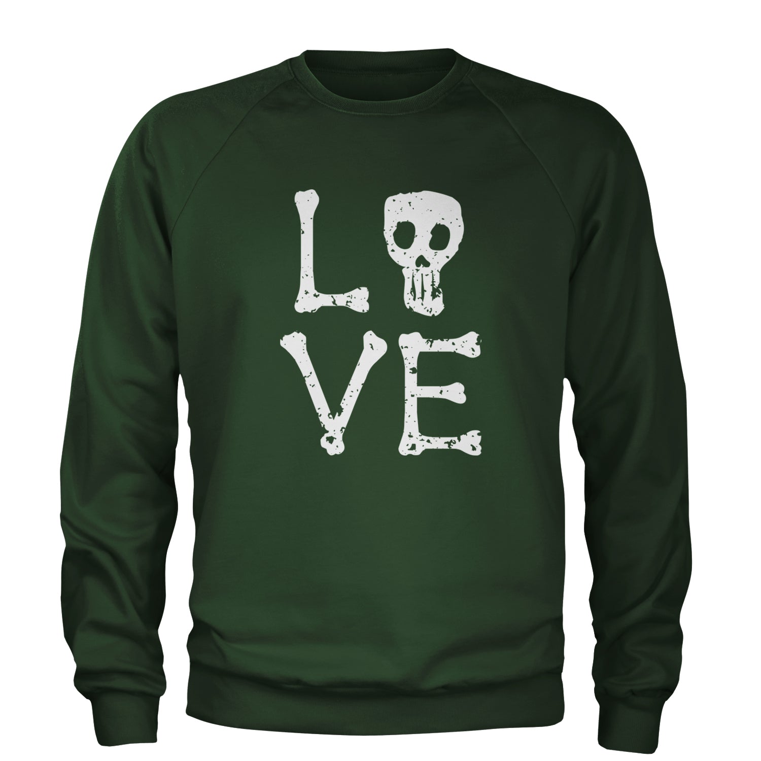 Love Skeleton Bones Adult Crewneck Sweatshirt Forest Green