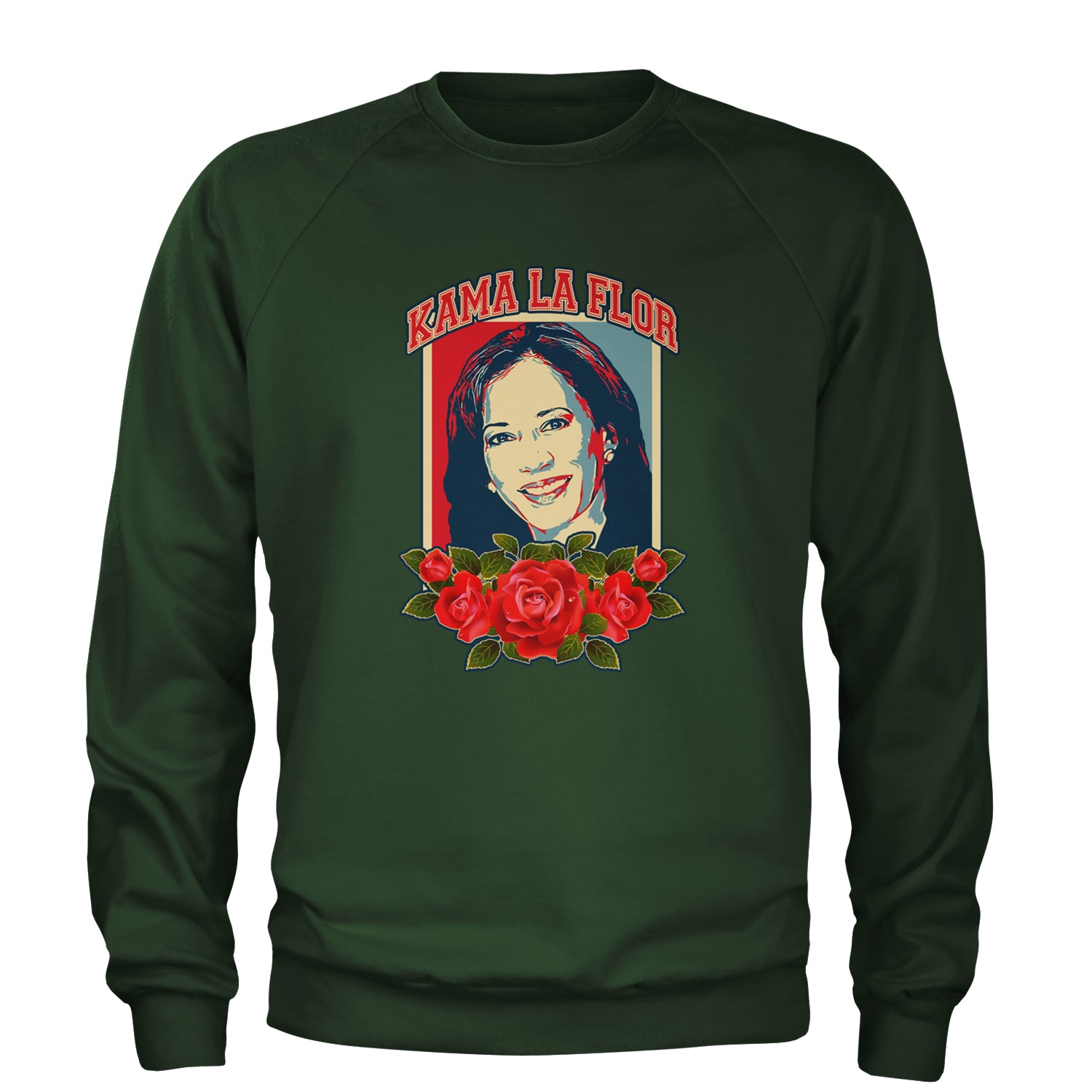 Kama La Flor Kamala Como La Flor Adult Crewneck Sweatshirt Forest Green