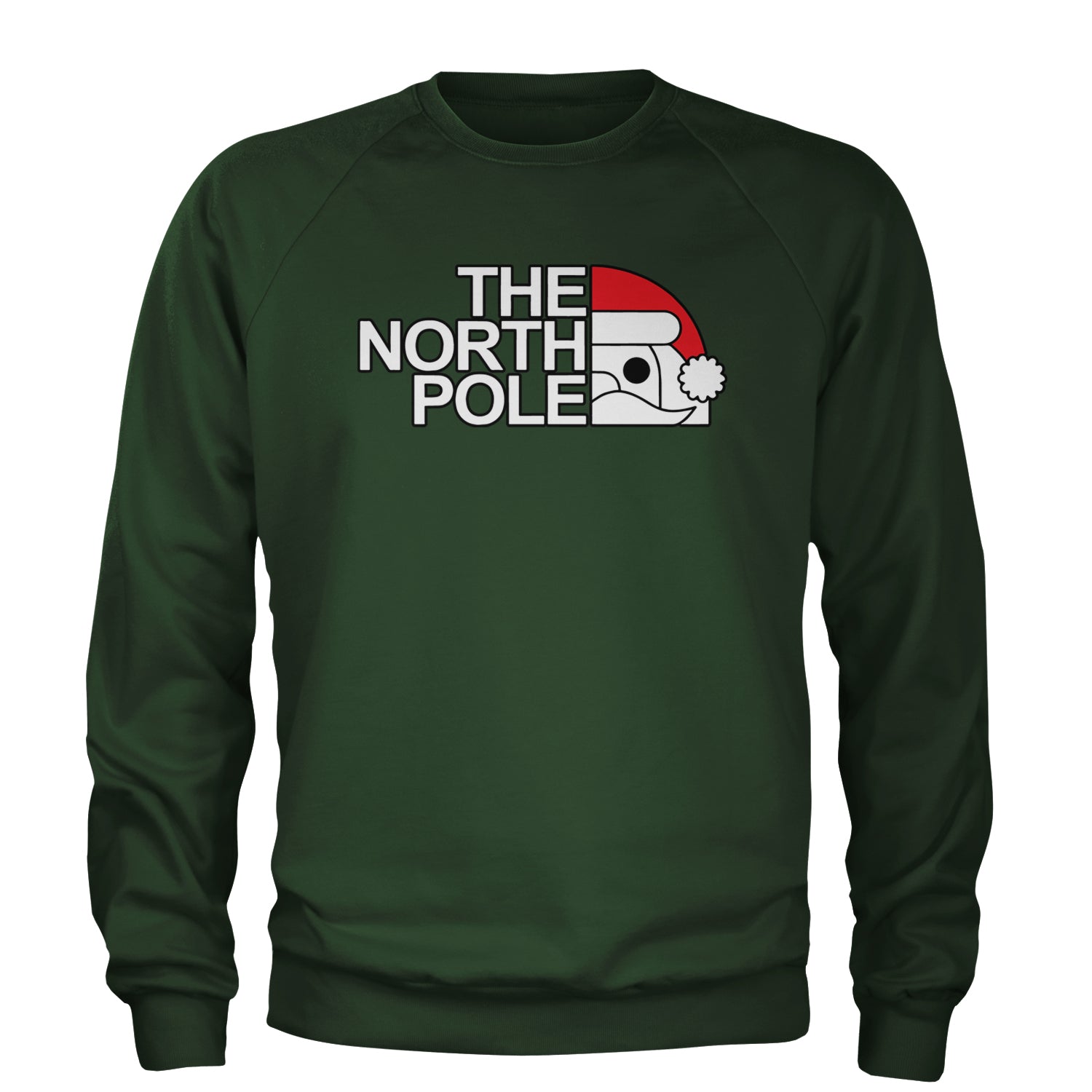 The North Pole Santa Face Adult Crewneck Sweatshirt Forest Green