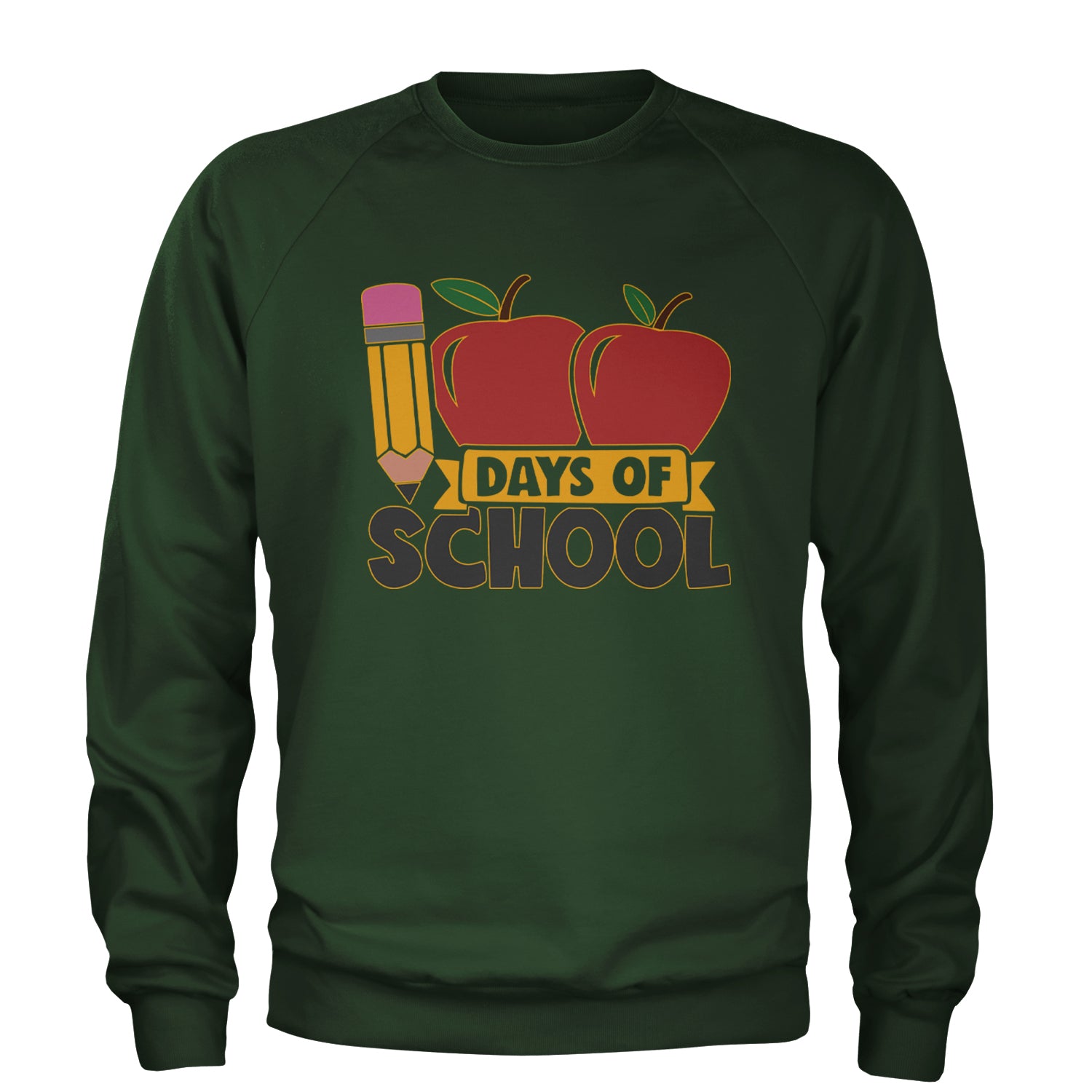 100 Days Of School Apple Pencil Adult Crewneck Sweatshirt Forest Green