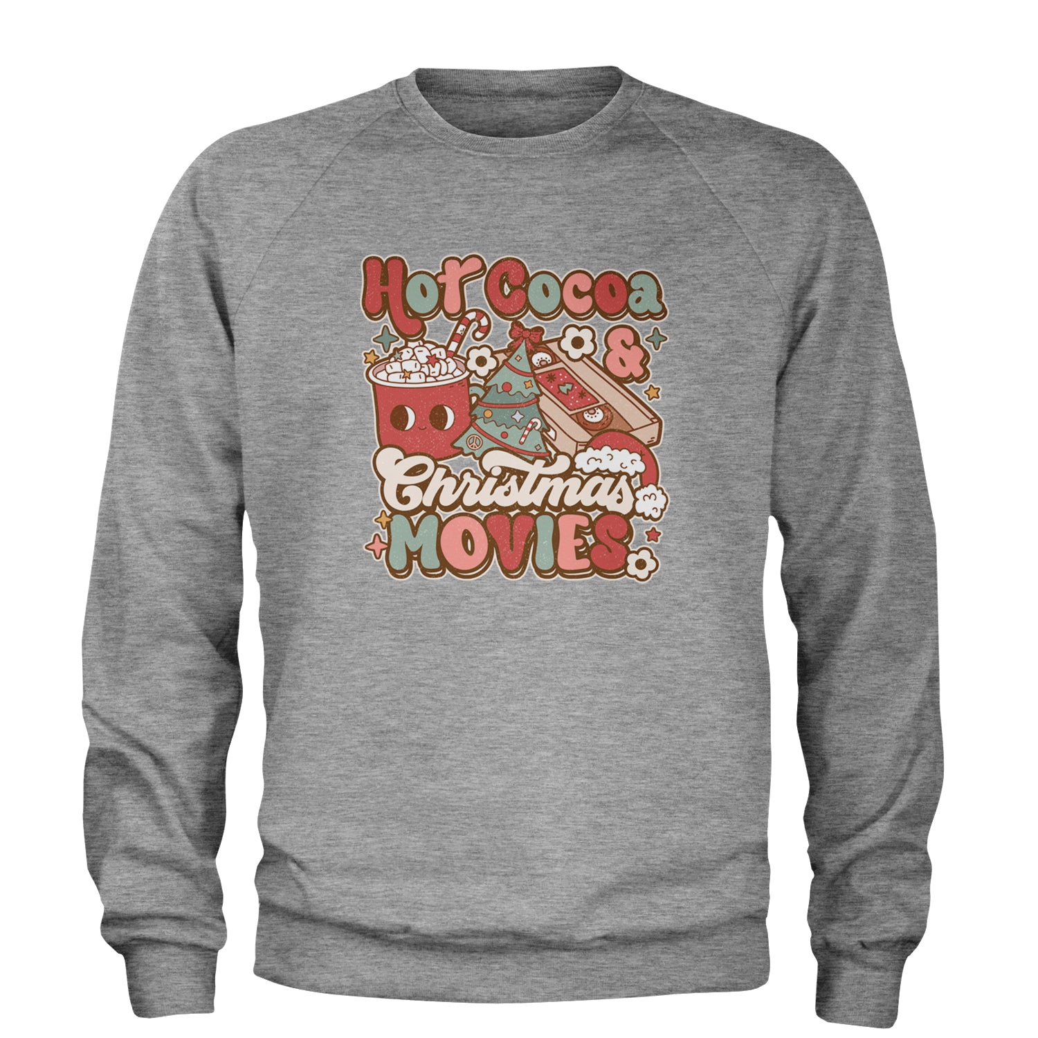 Hot Cocoa And Christmas Movies Holiday Adult Crewneck Sweatshirt Heather Grey