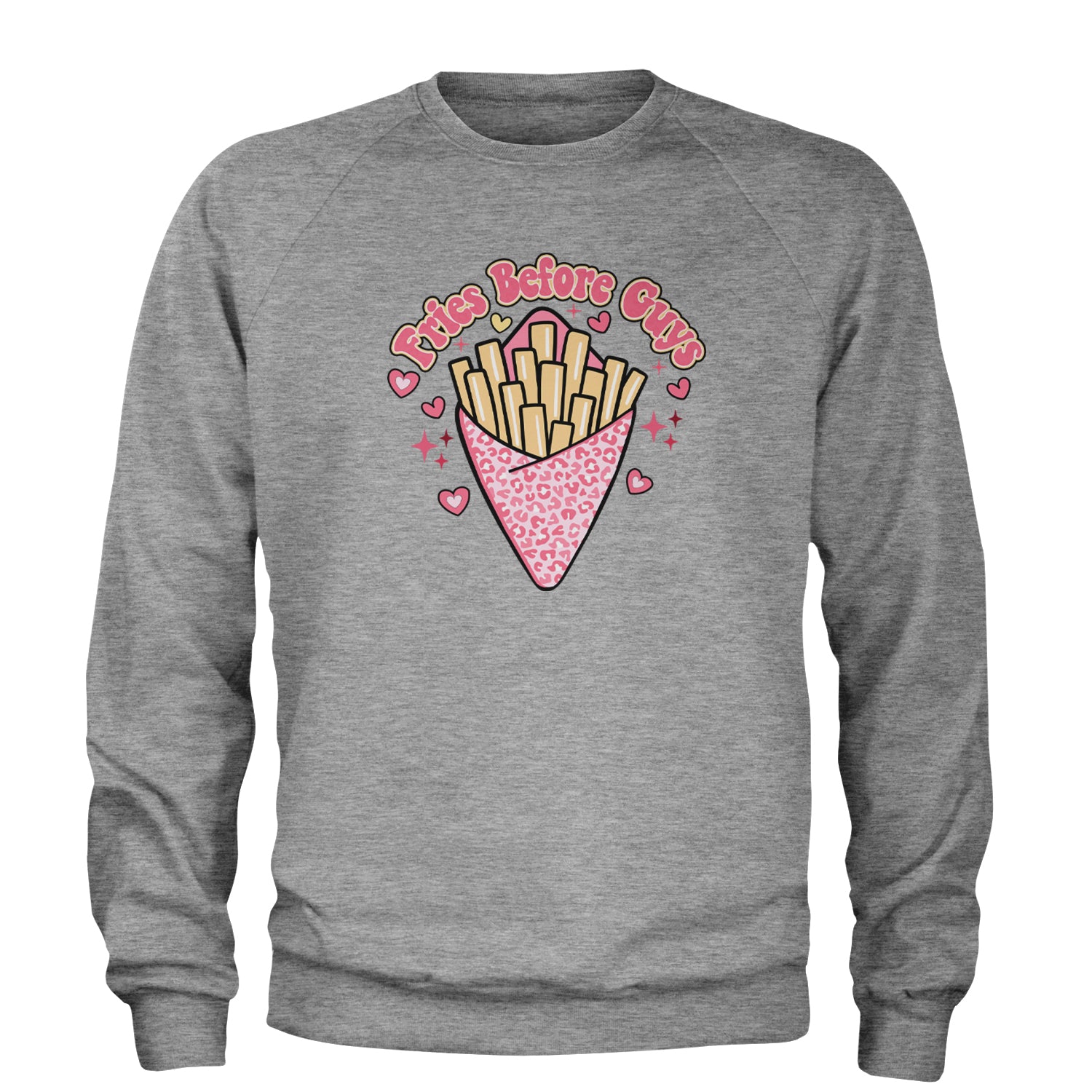 Fries Before Guys Adult Crewneck Sweatshirt Heather Grey