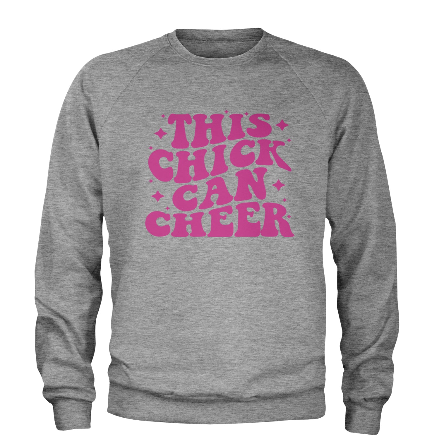 This Chick Can Cheer Adult Crewneck Sweatshirt Heather Grey