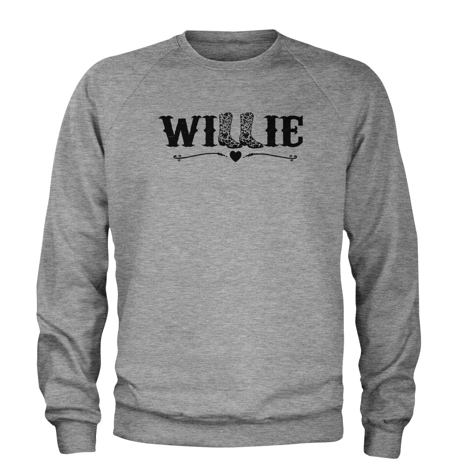 Willie Cowboy Boots Hippy Country Music Adult Crewneck Sweatshirt Heather Grey