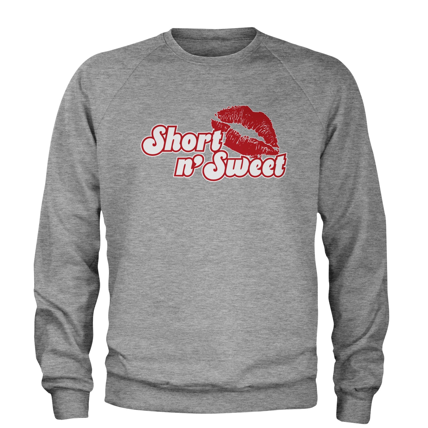 Short N' Sweet Red Lips Adult Crewneck Sweatshirt Heather Grey