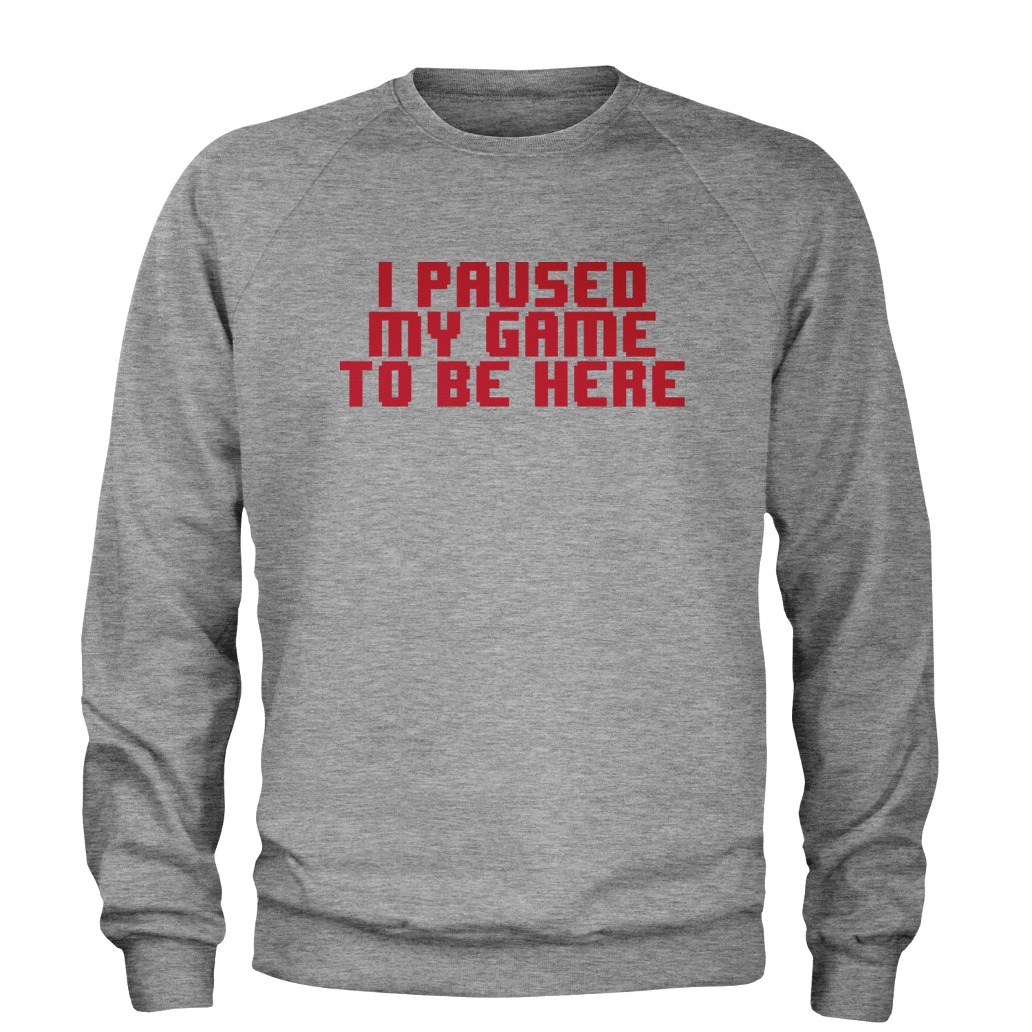 I Paused My Game To Be Here Funny Video Gamer Adult Crewneck Sweatshirt Heather Grey