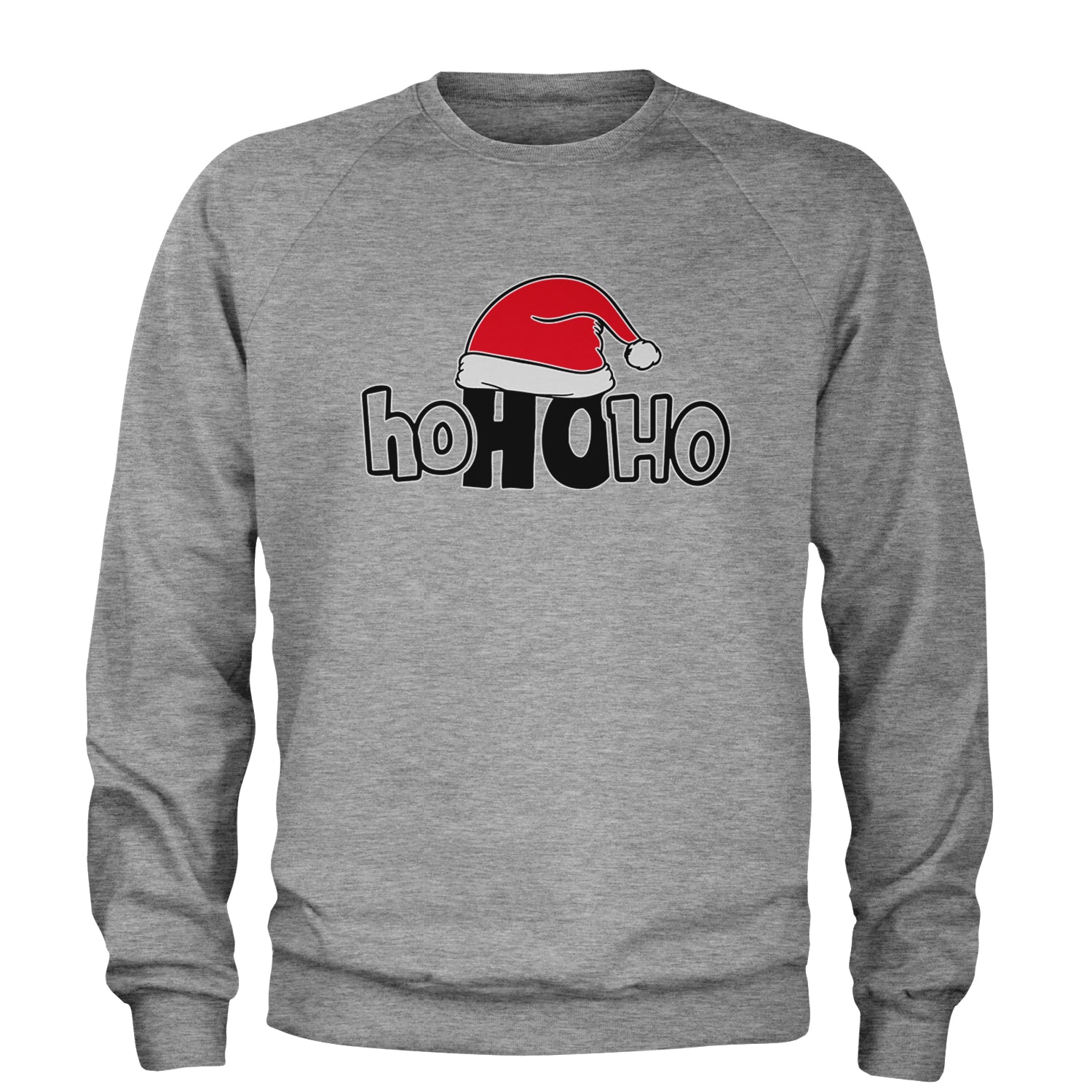 Ho Ho Ho Santa Christmas Hat Adult Crewneck Sweatshirt Heather Grey