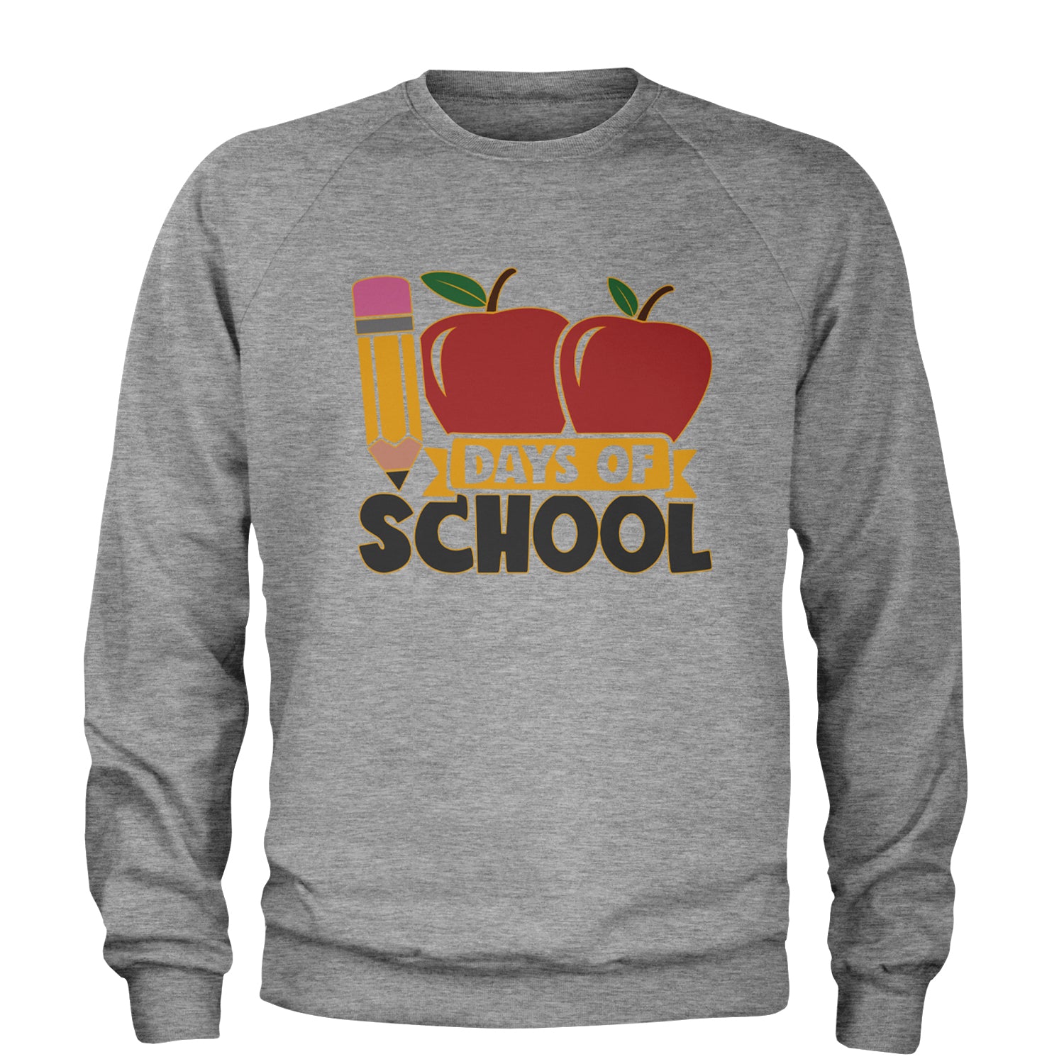 100 Days Of School Apple Pencil Adult Crewneck Sweatshirt Heather Grey