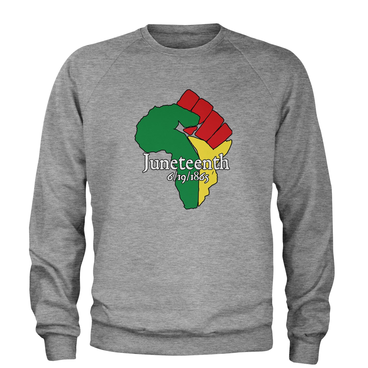 Juneteenth Raised Fist Africa Celebrate Emancipation Day Adult Crewneck Sweatshirt Heather Grey