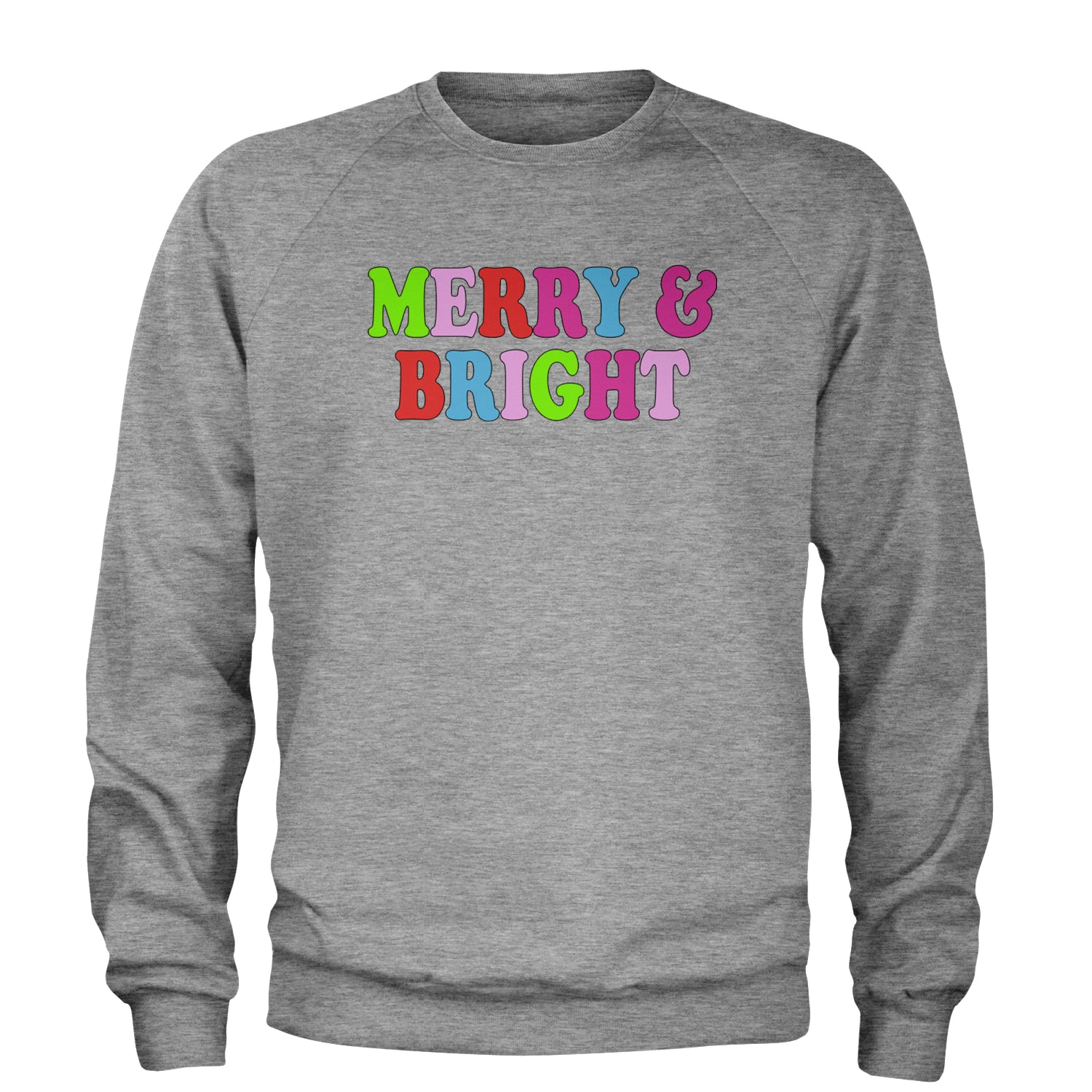 Merry and Bright Festive Christmas Holiday Adult Crewneck Sweatshirt Heather Grey