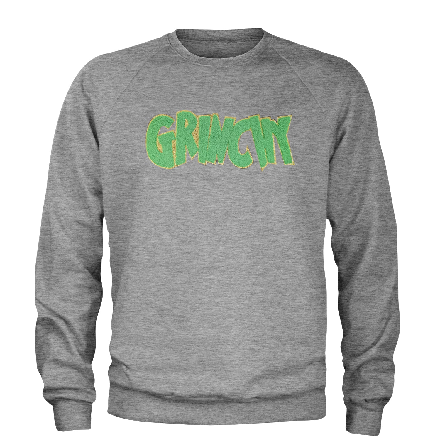 Green Gr-nchy Chenille Patch Adult Crewneck Sweatshirt Heather Grey