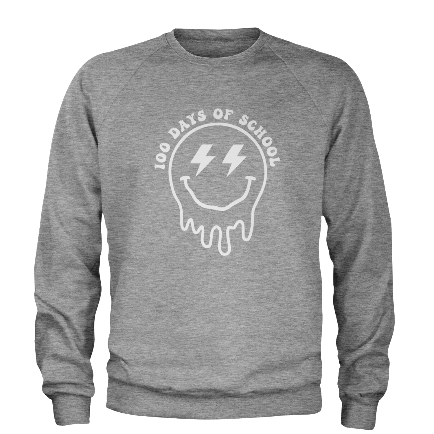 Melting Smile Face 100 Days Of School Adult Crewneck Sweatshirt Heather Grey