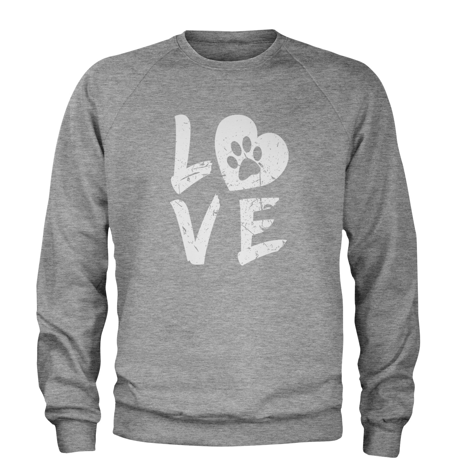 I Love My Dog Paw Print  Adult Crewneck Sweatshirt Heather Grey