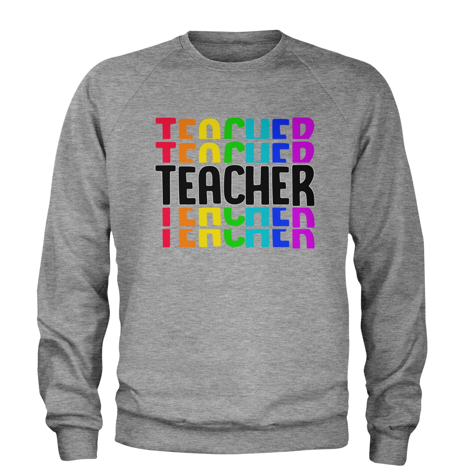 Teacher Repeated Rainbow Pattern Adult Crewneck Sweatshirt Heather Grey