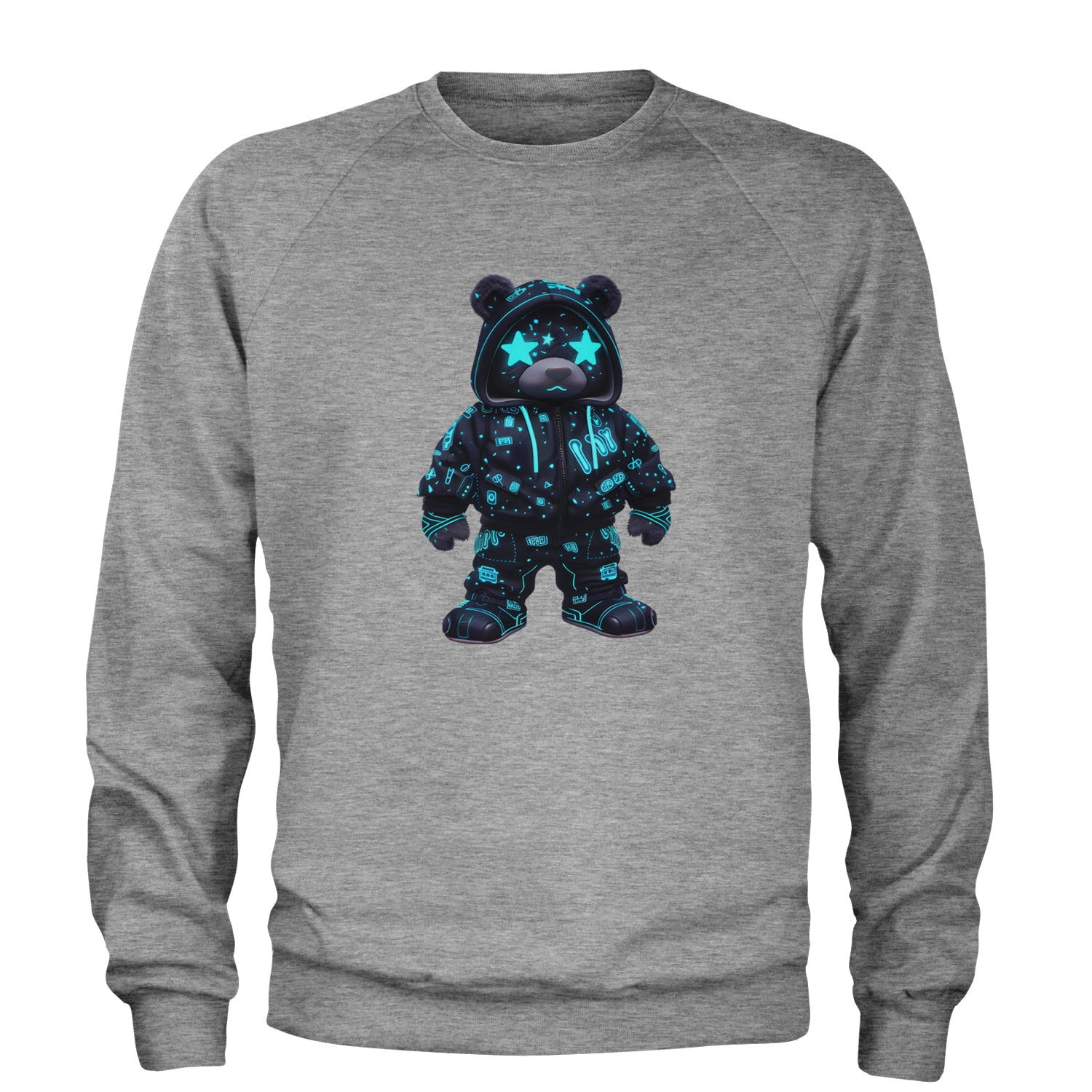 Starry Eyed Vaporwave Urban Graffiti Bear Adult Crewneck Sweatshirt Heather Grey