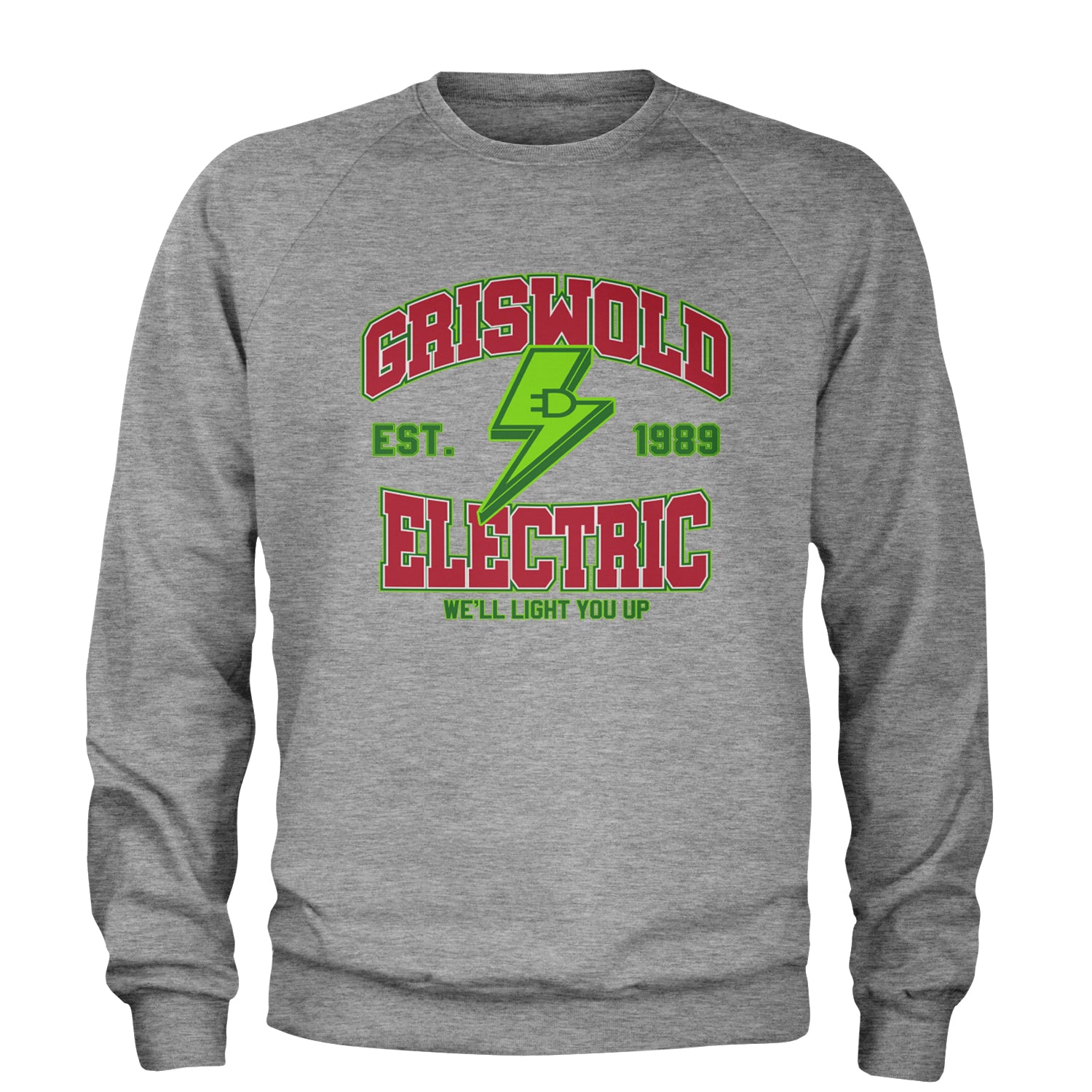 Griswold Electric We'll Light You Up Adult Crewneck Sweatshirt Heather Grey