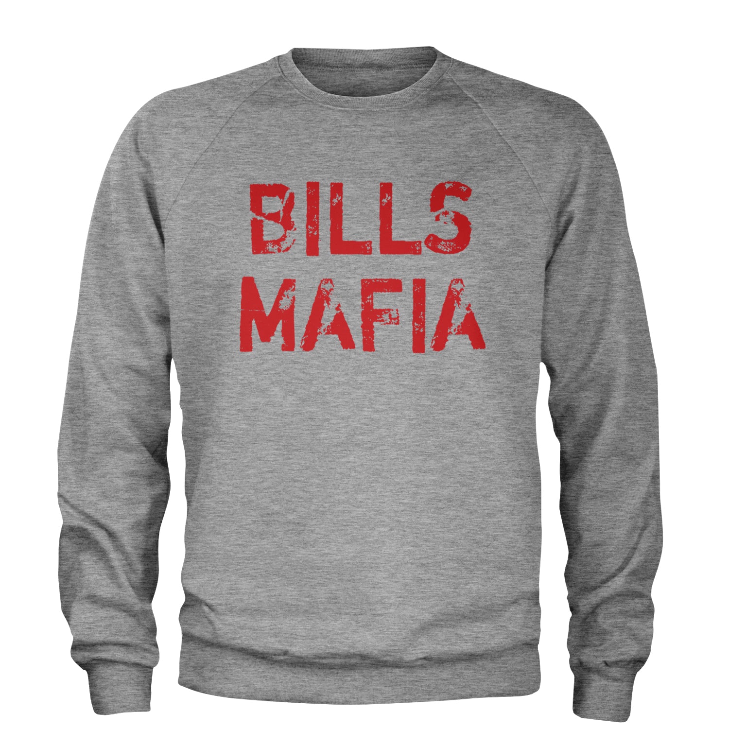 Distressed Bills Mafia Football Adult Crewneck Sweatshirt Heather Grey