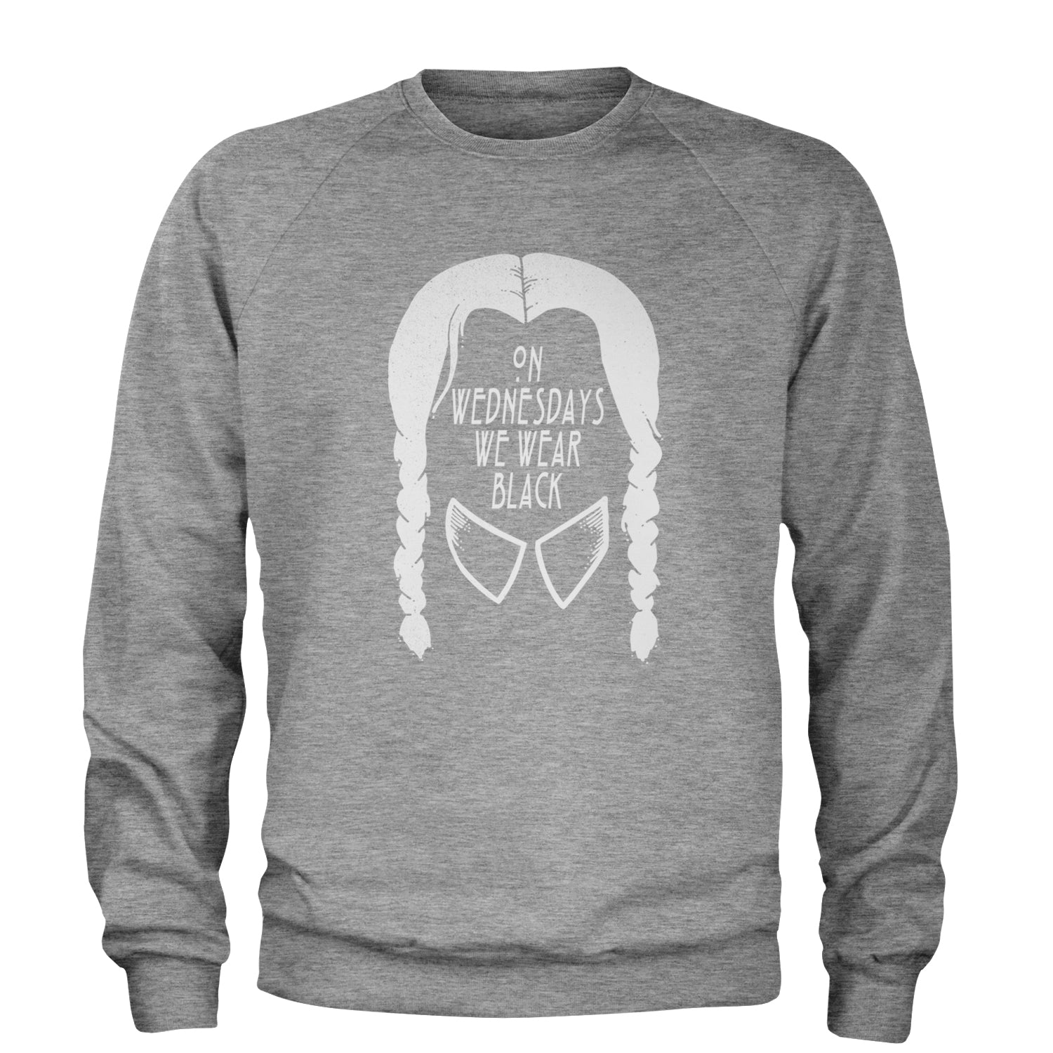 On Wednesdays, We Wear Black Adult Crewneck Sweatshirt Heather Grey