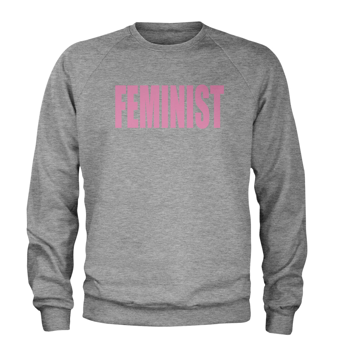Feminist (Pink Print) Adult Crewneck Sweatshirt Heather Grey