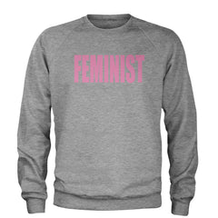 Feminist (Pink Print) Adult Crewneck Sweatshirt Heather Grey