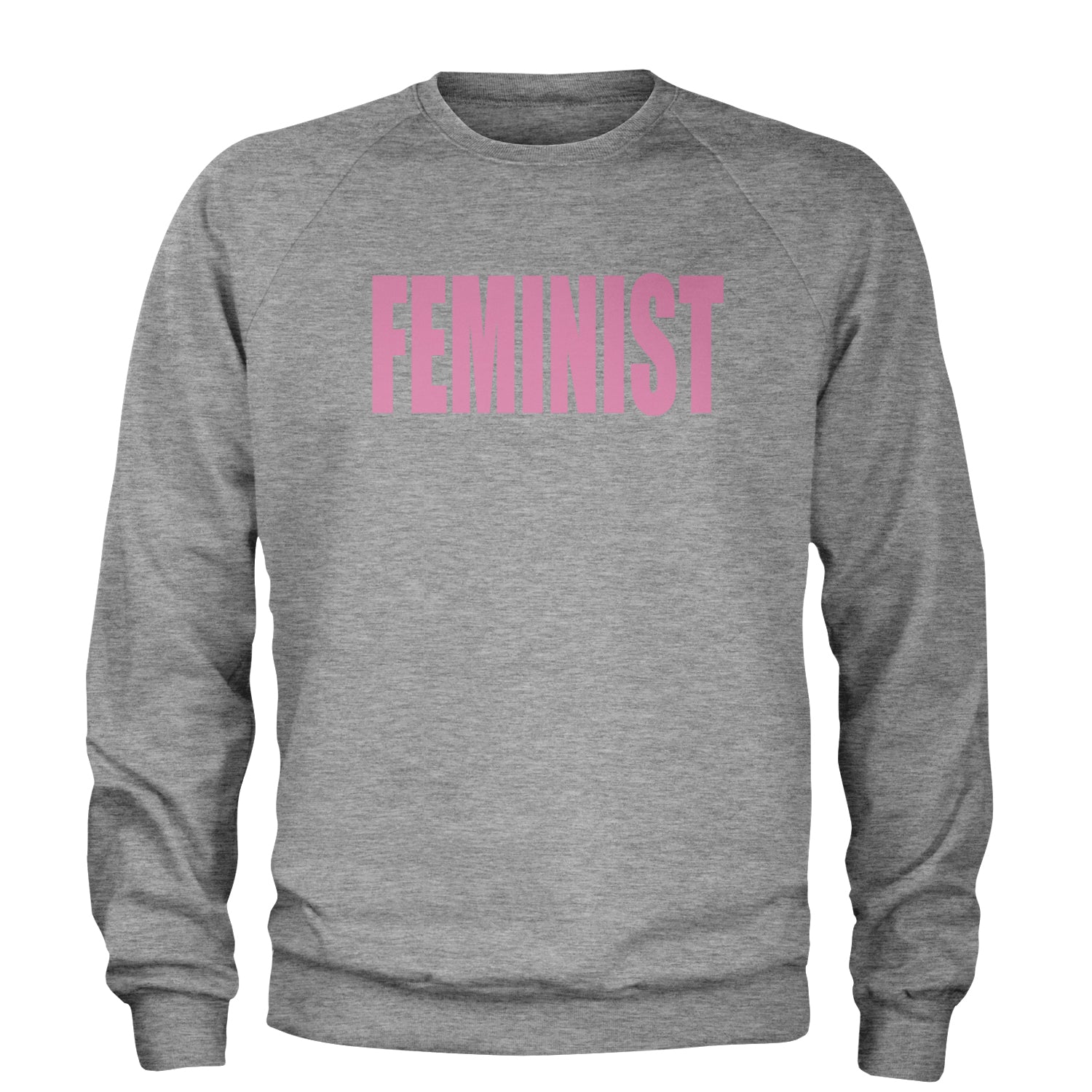 Feminist (Pink Print) Adult Crewneck Sweatshirt Heather Grey