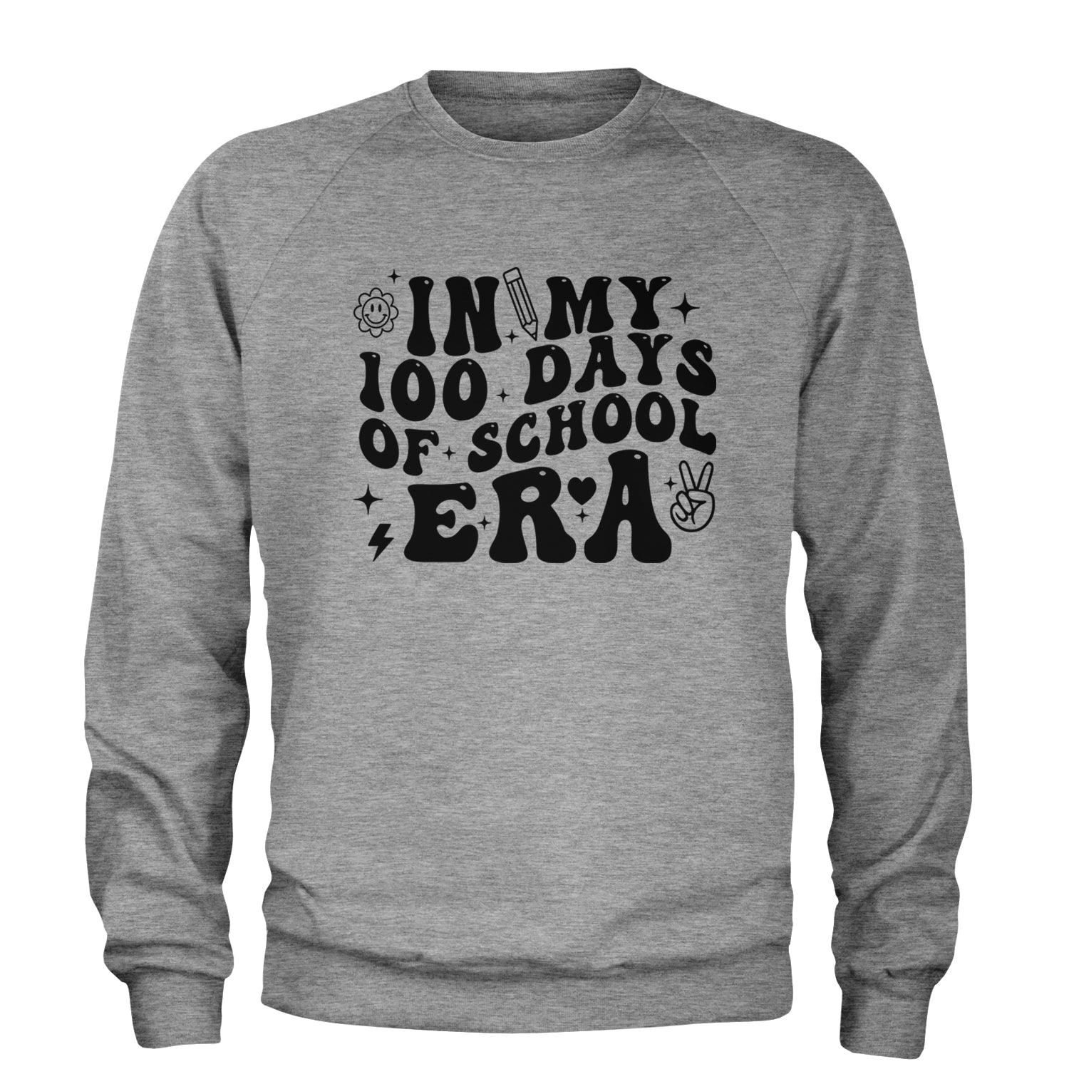 In My 100 Days Of School Era Adult Crewneck Sweatshirt Heather Grey