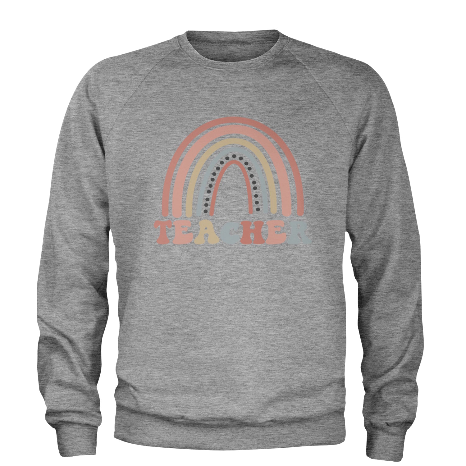 Teacher Pastel Rainbow Adult Crewneck Sweatshirt Heather Grey