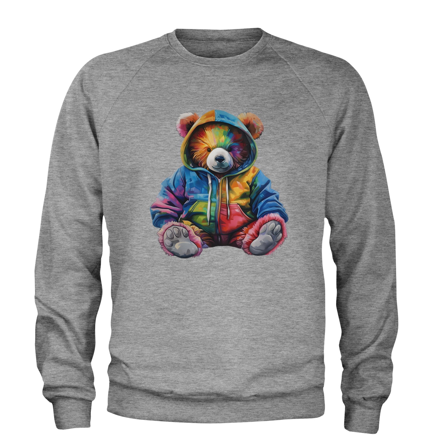 Rainbow Streetwear Urban Graffiti Bear Adult Crewneck Sweatshirt Heather Grey