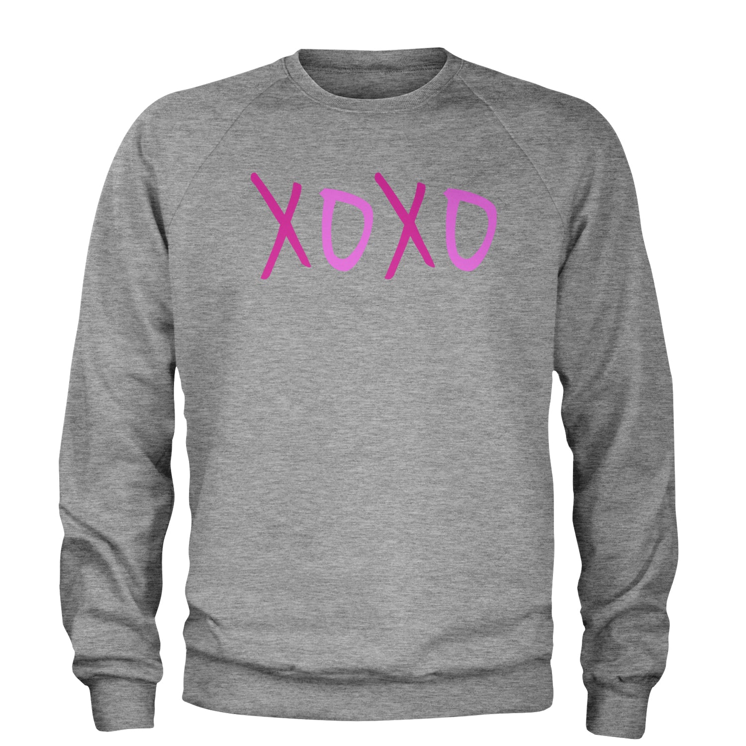 XOXO Pink Print Adult Crewneck Sweatshirt Heather Grey