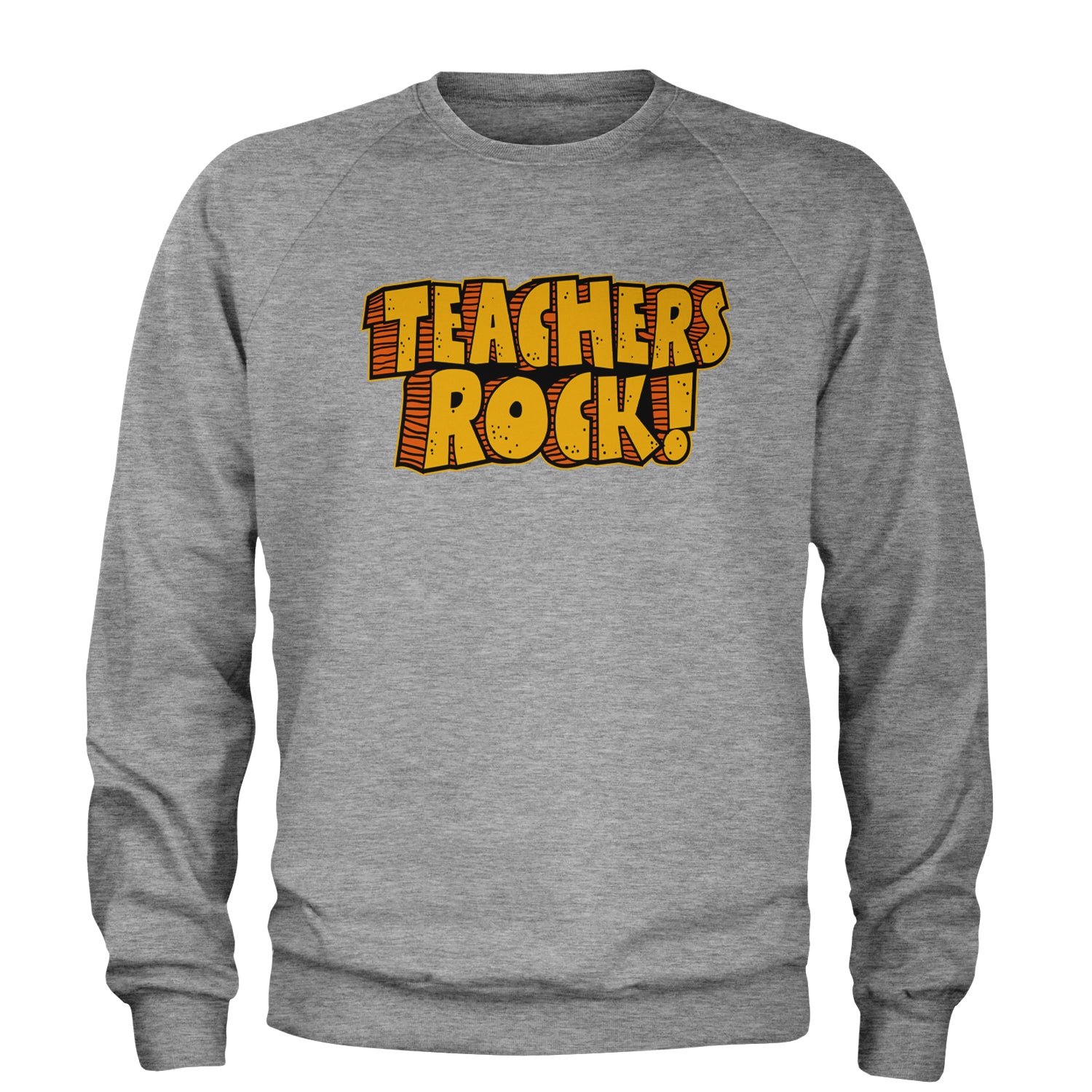 Teachers Rock Retro Adult Crewneck Sweatshirt Heather Grey