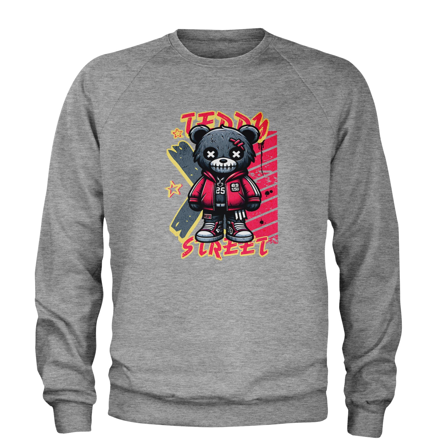 Teddy Attitude Urban Graffiti Bear Adult Crewneck Sweatshirt Heather Grey