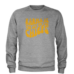 Karma Is The Guy On The Chiefs Boyfriend Adult Crewneck Sweatshirt Heather Grey