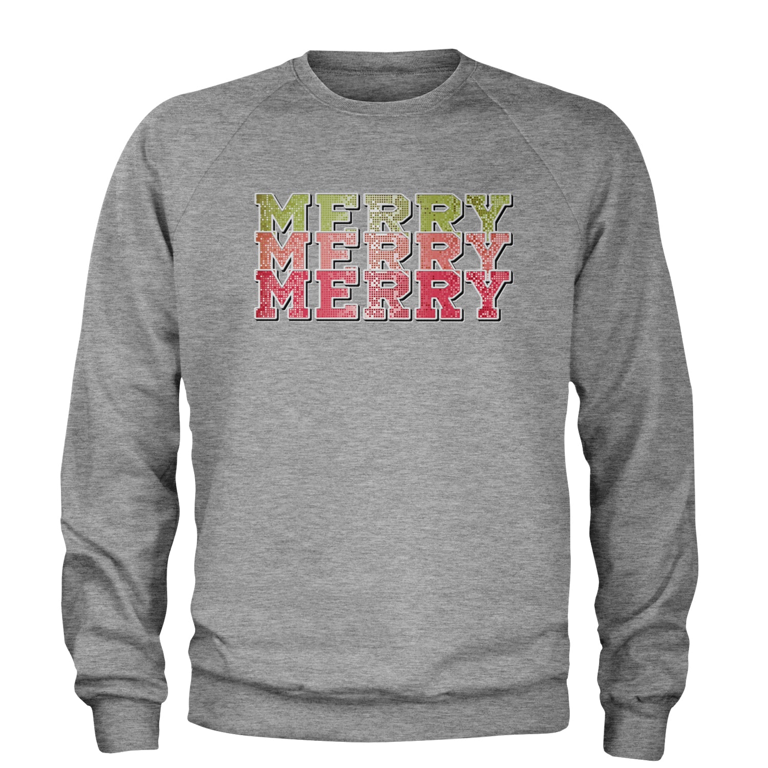 Merry Merry Merry Faux Sequins Adult Crewneck Sweatshirt Heather Grey