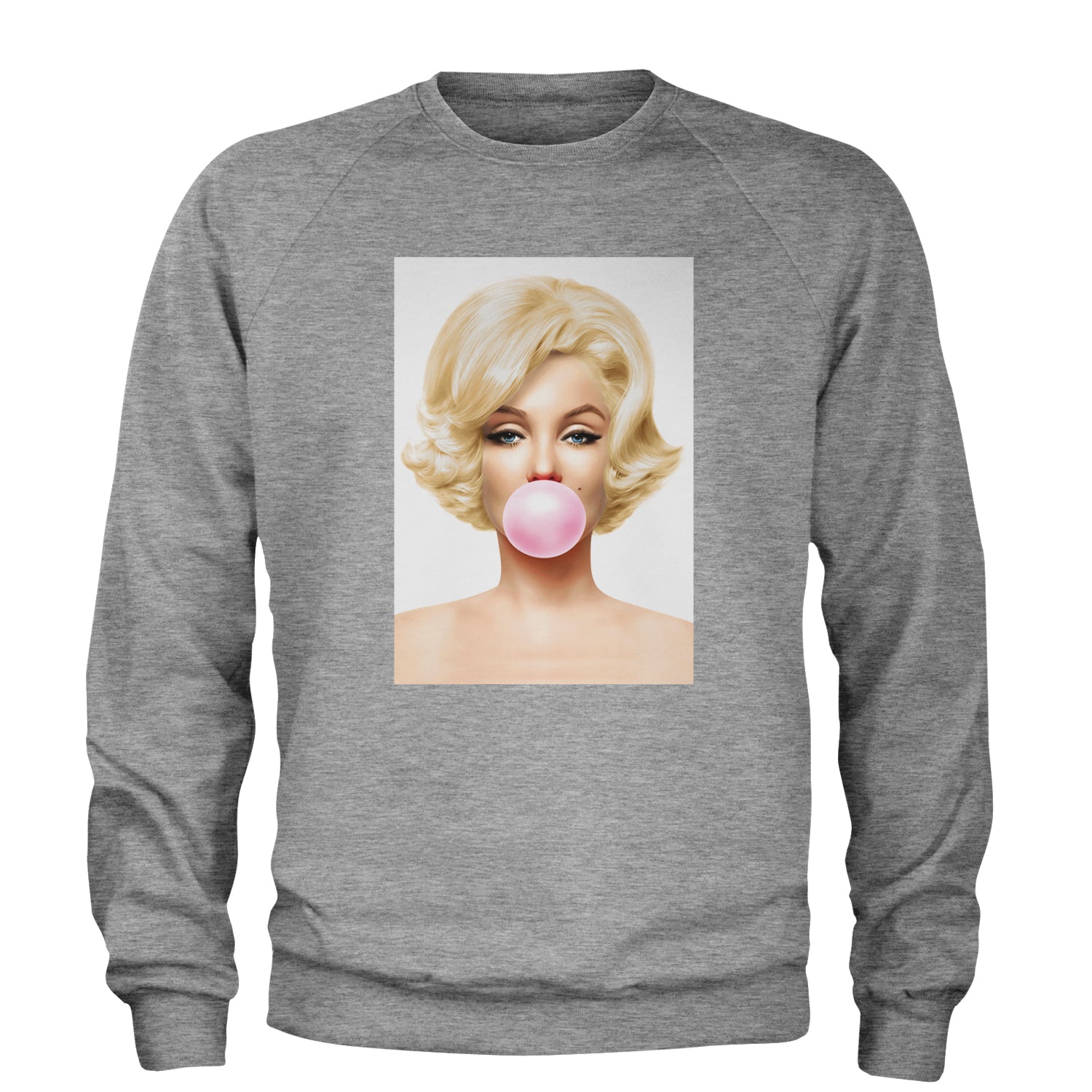 Ms. Monroe Pink Bubble Gum American Icon Adult Crewneck Sweatshirt Heather Grey