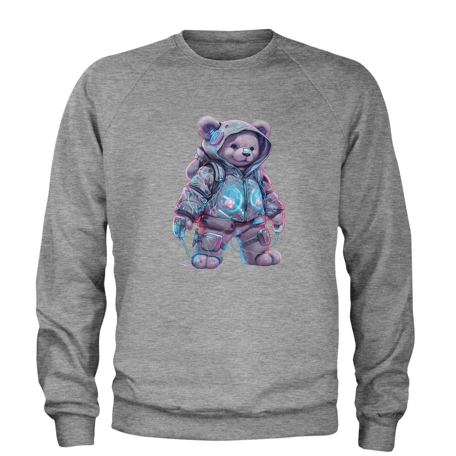 Cyberpunk Adventure Urban Graffiti Bear Adult Crewneck Sweatshirt Heather Grey