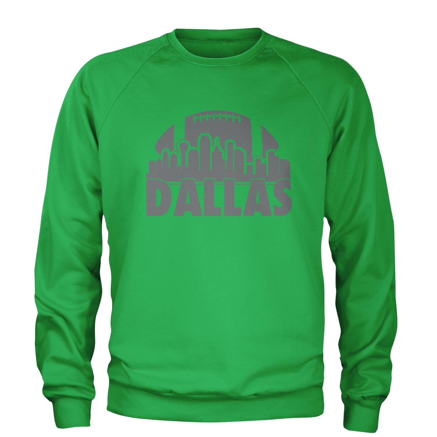 Dallas Texas Skyline Adult Crewneck Sweatshirt Kelly Green