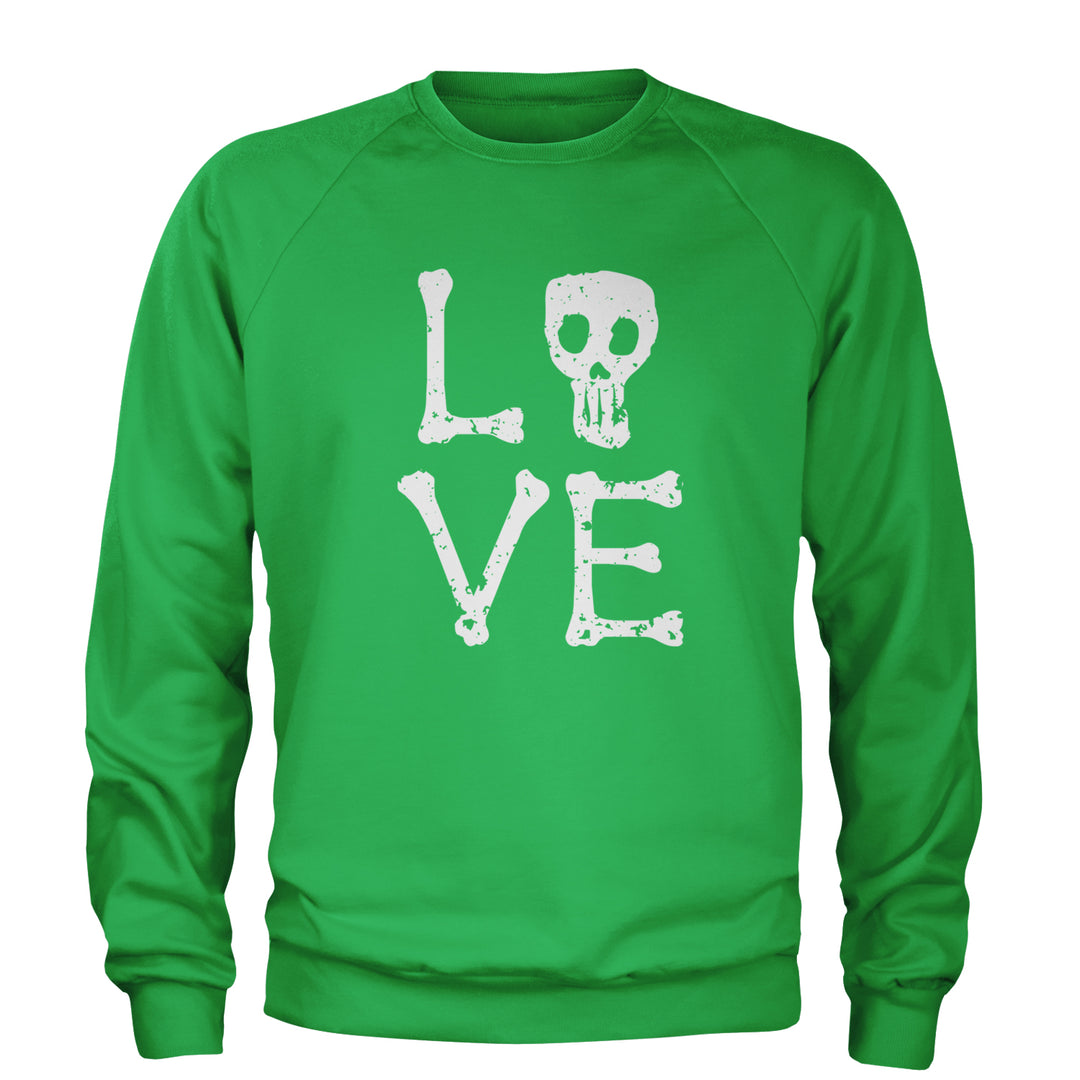 Love Skeleton Bones Adult Crewneck Sweatshirt Kelly Green