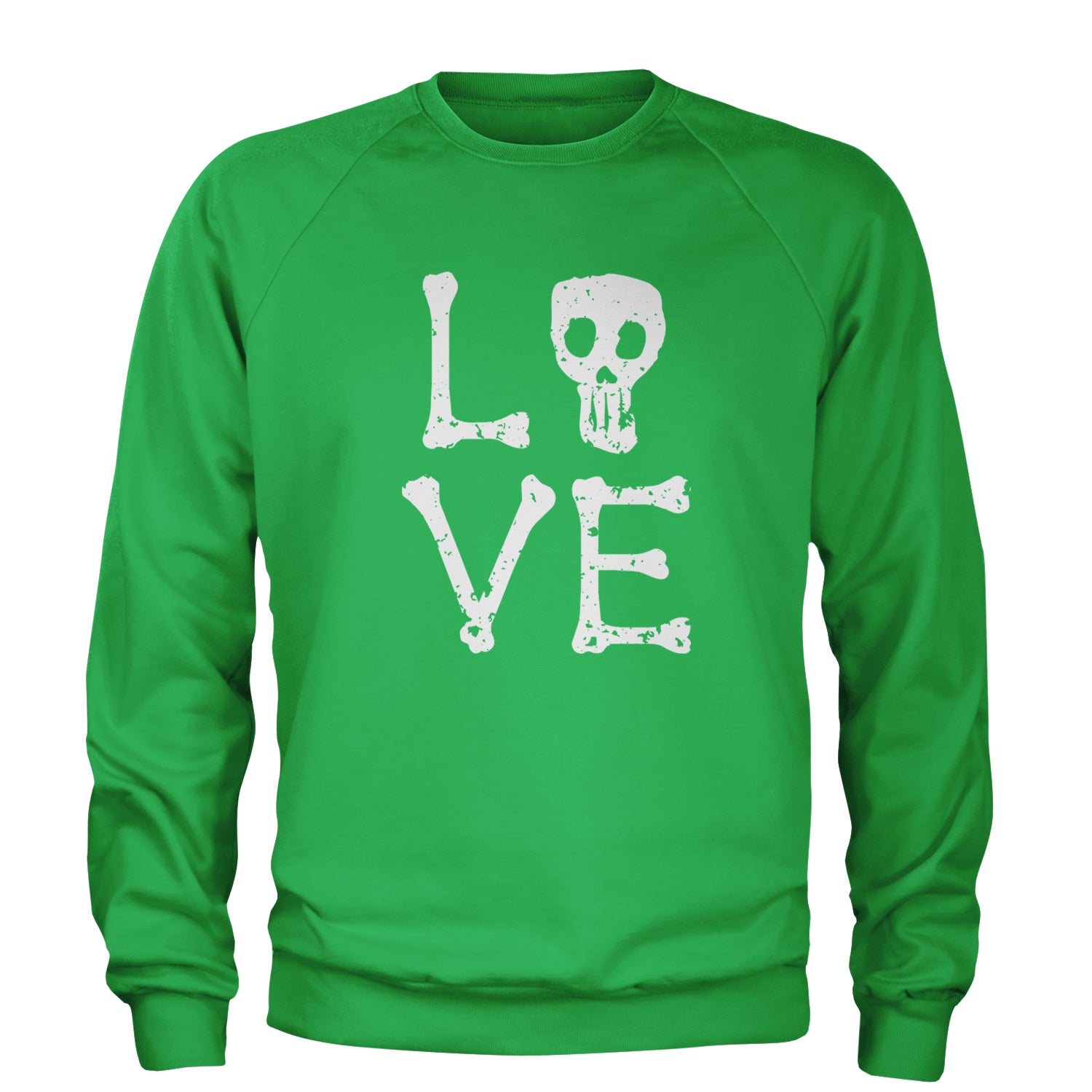 Love Skeleton Bones Adult Crewneck Sweatshirt Kelly Green