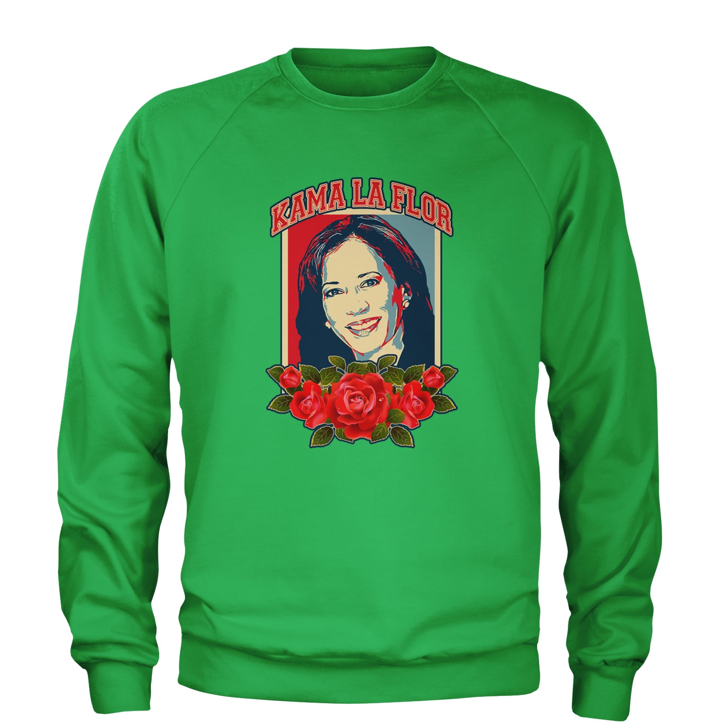 Kama La Flor Kamala Como La Flor Adult Crewneck Sweatshirt Kelly Green